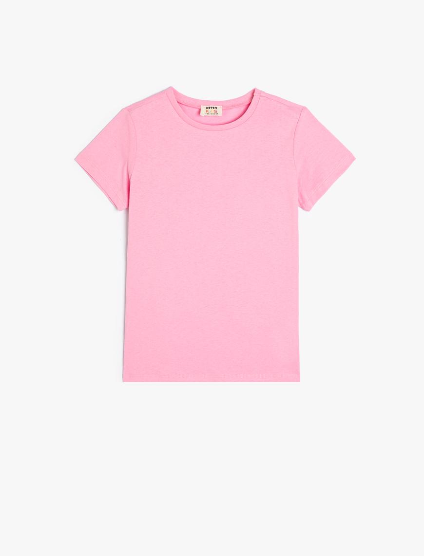  Kız Çocuk 3'lü Basic Tişört Set, Kısa Kollu Çok Renkli Pamuklu