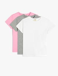 3'lü Basic Tişört Set, Kısa Kollu Çok Renkli Pamuklu