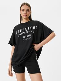 Spor Oversize Tişört Baskılı Kısa Kollu Bisiklet Yaka