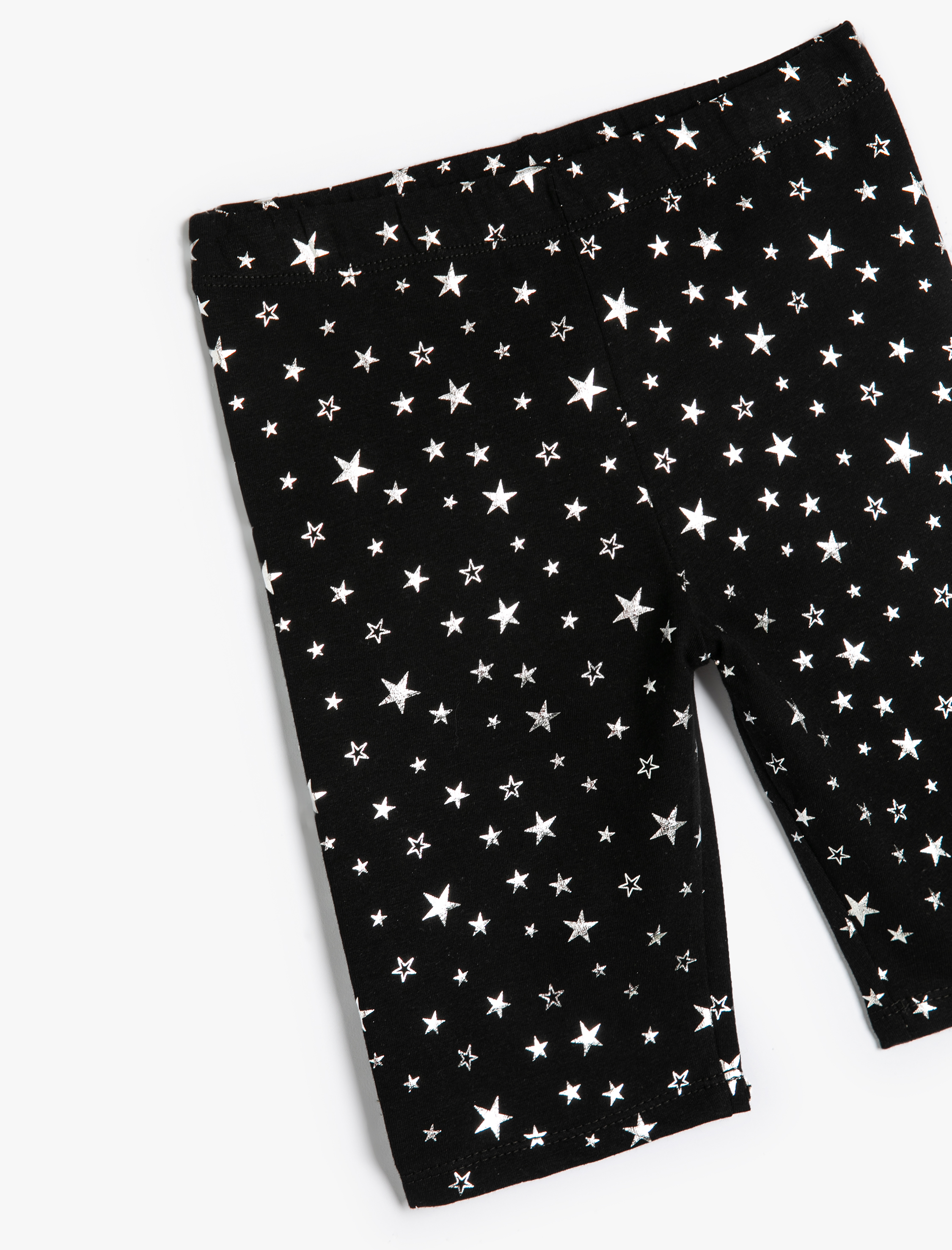  Kız Çocuk Parlak Kısa Tayt Beli Lastikli Yıldız Baskılı Pamuklu