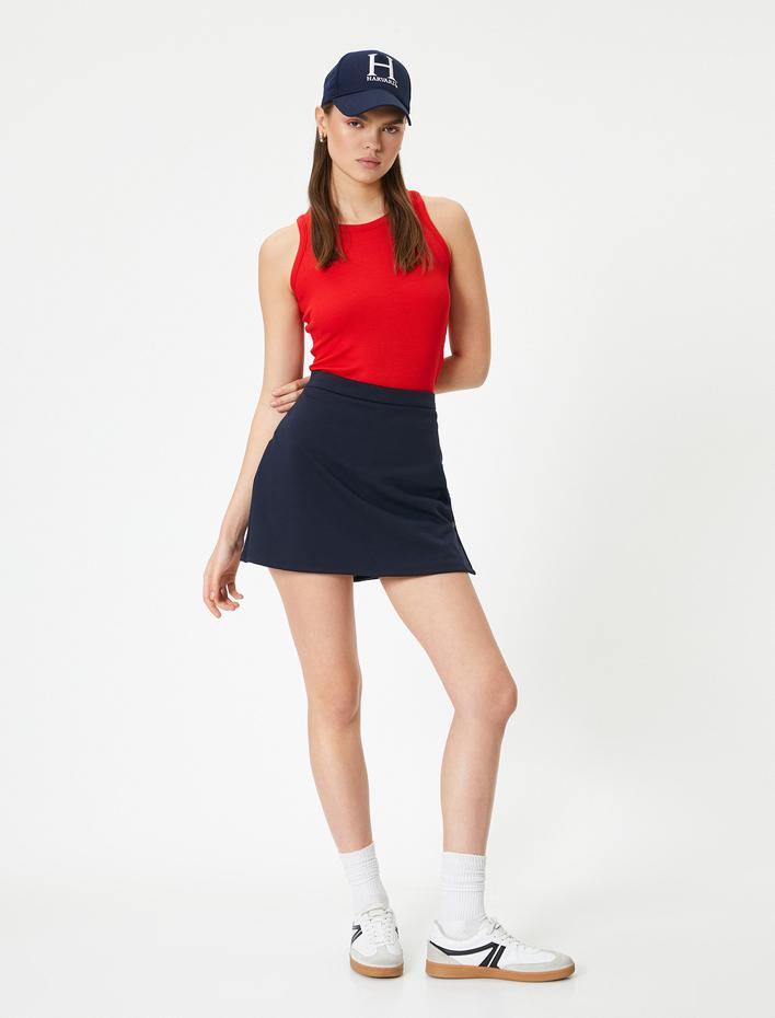  Fitilli Basic Üst Yuvarlak Yaka Viskoz Kumaş Slim Fit