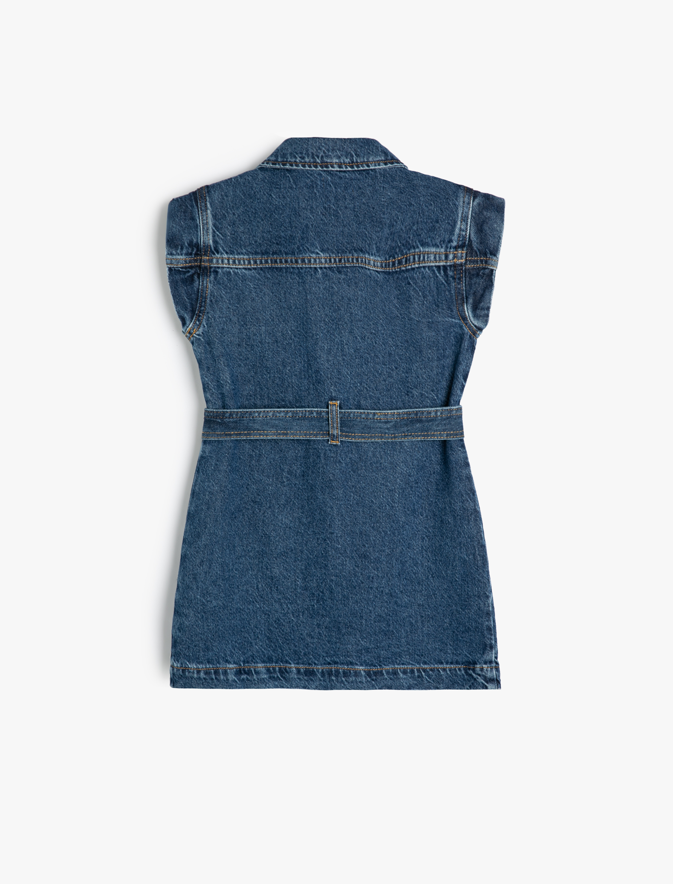  Kız Çocuk Kot Elbise Gömlek Yaka Kemer Detaylı Düğme Kapamalı Pamuklu