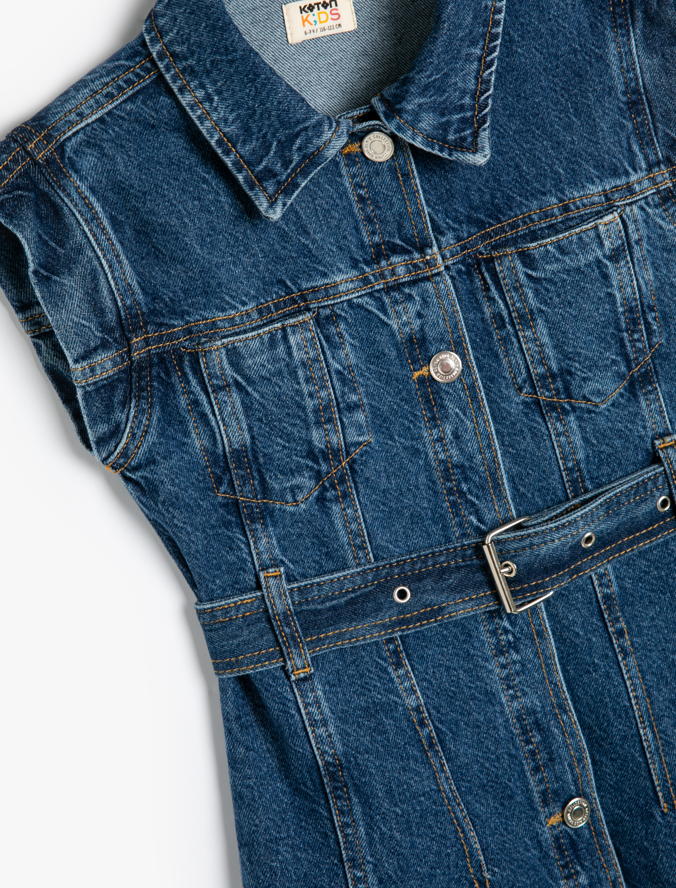  Kız Çocuk Kot Elbise Gömlek Yaka Kemer Detaylı Düğme Kapamalı Pamuklu