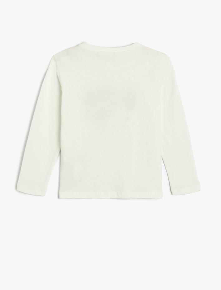 Kız Çocuk Tişört Kelebek Baskılı Uzun Kollu Bisiklet Yaka Pamuklu