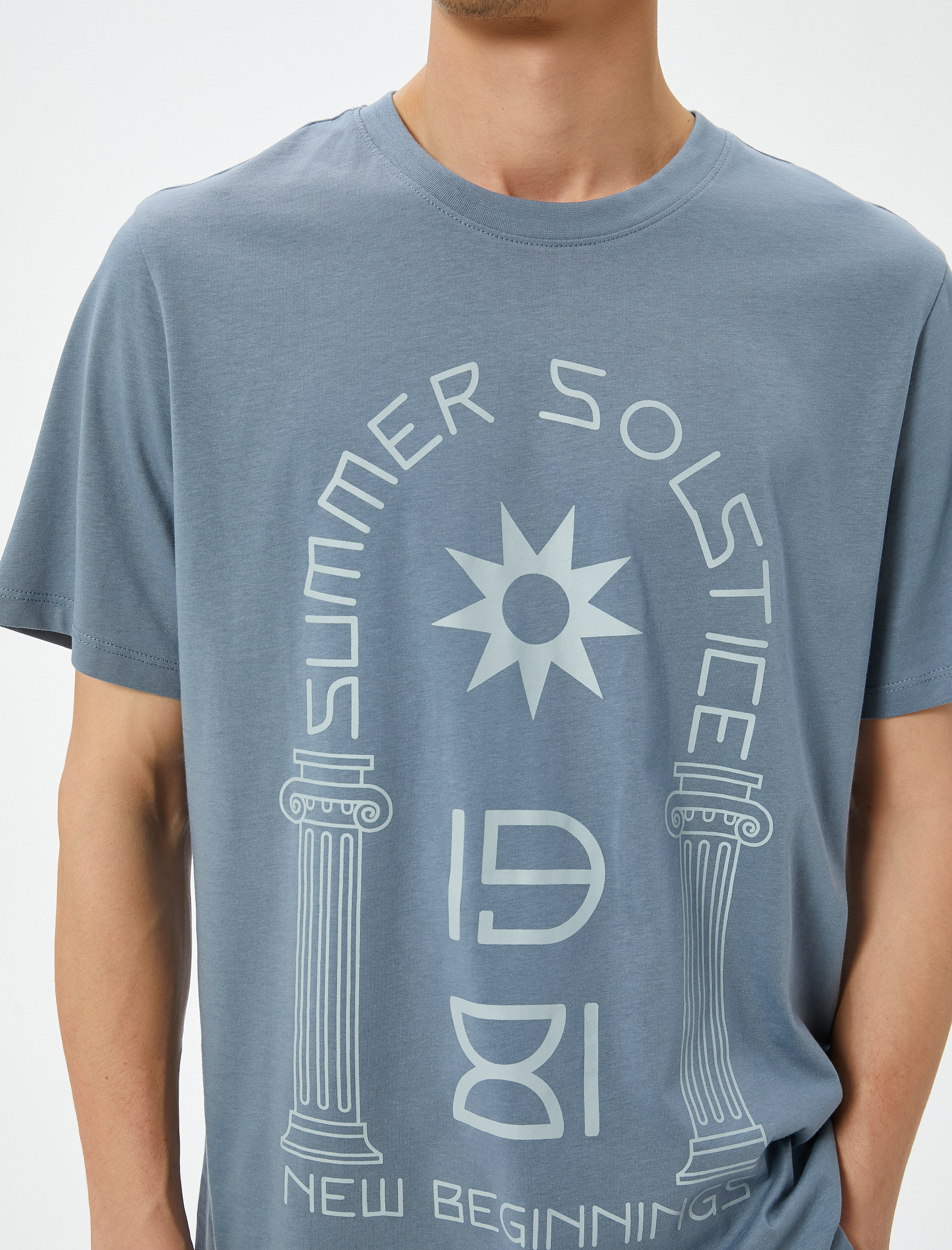   Kolej Baskılı Tişört Bisiklet Yaka Kısa Kollu Pamuklu