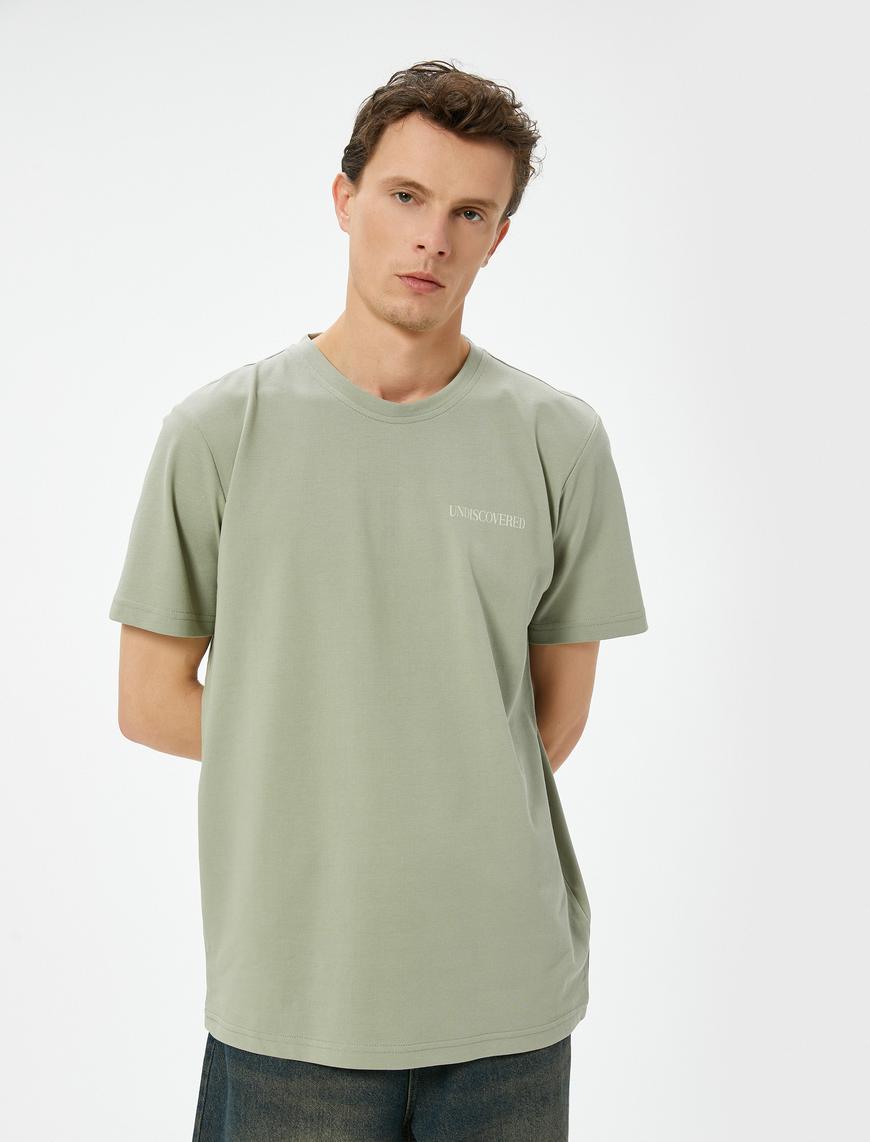   Slogan Baskılı Tişört Slim Fit Bisiklet Yaka Kısa Kollu