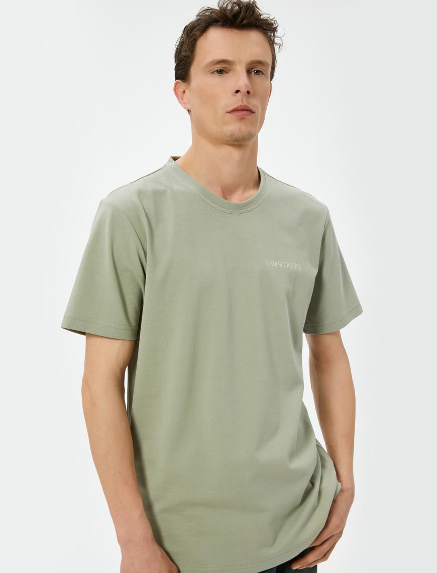  Slogan Baskılı Tişört Slim Fit Bisiklet Yaka Kısa Kollu