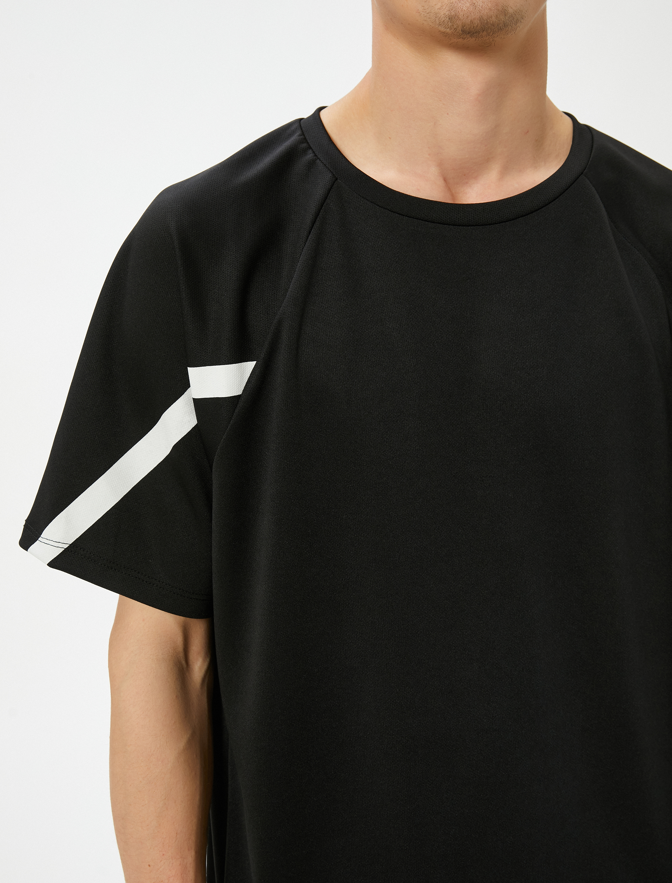   Oversize Spor Tişört Şerit Baskılı Bisiklet Yaka Kısa Kollu