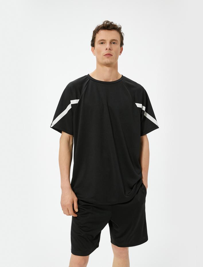  Spor Şort Şerit Baskılı Beli Bağcıklı Cepli