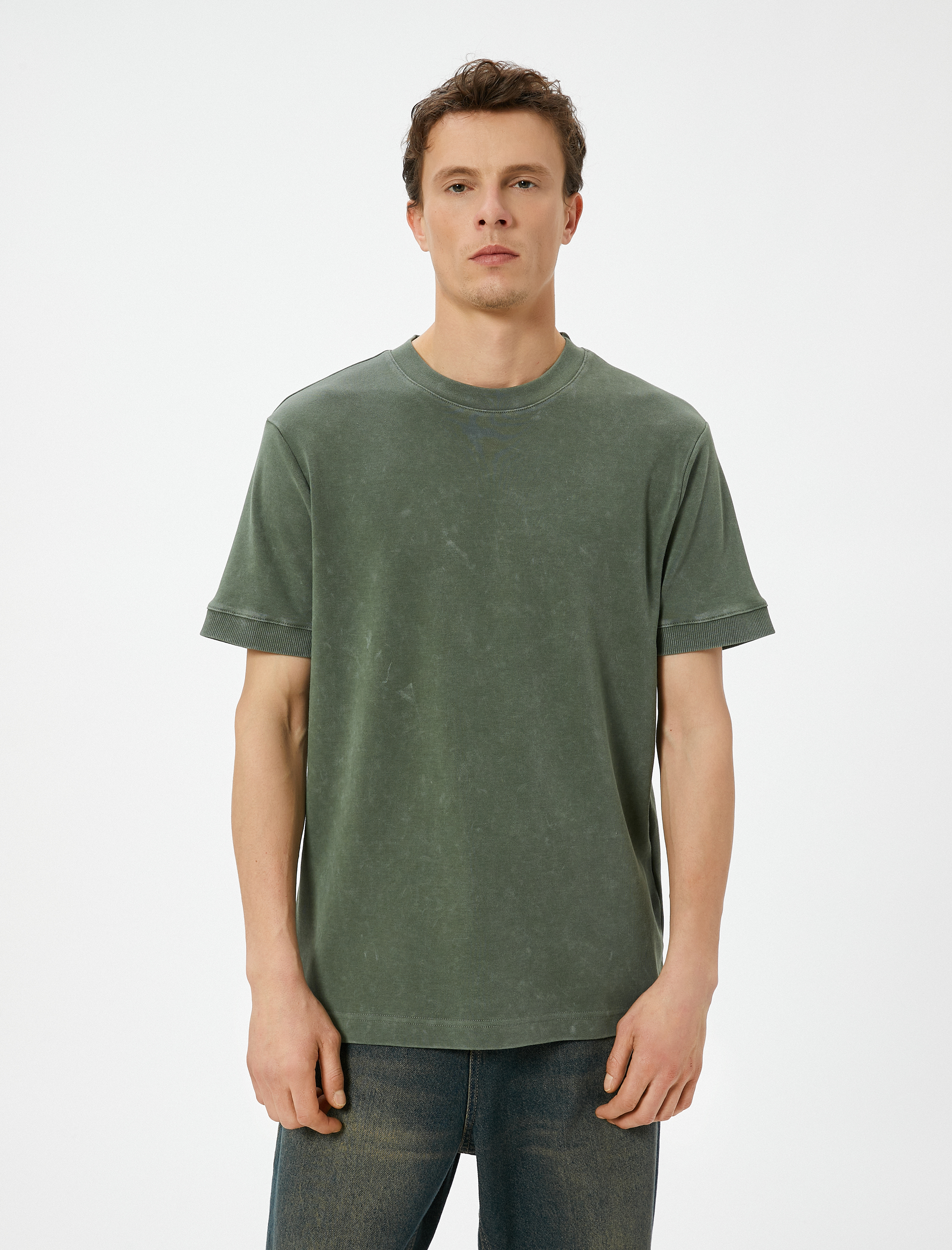   Oversize Yıkamalı Tişört Bisiklet Yaka Kısa Kollu