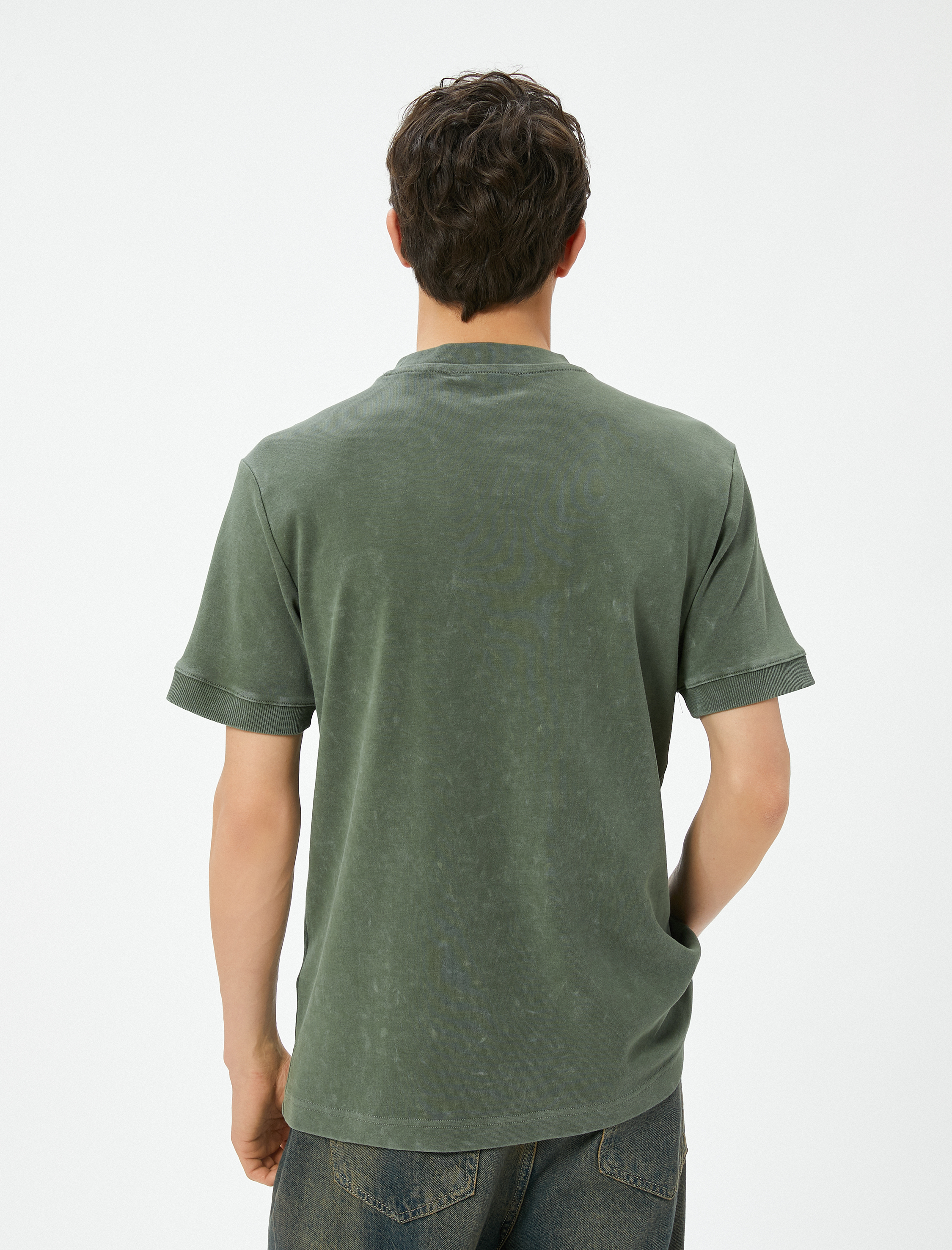   Oversize Yıkamalı Tişört Bisiklet Yaka Kısa Kollu