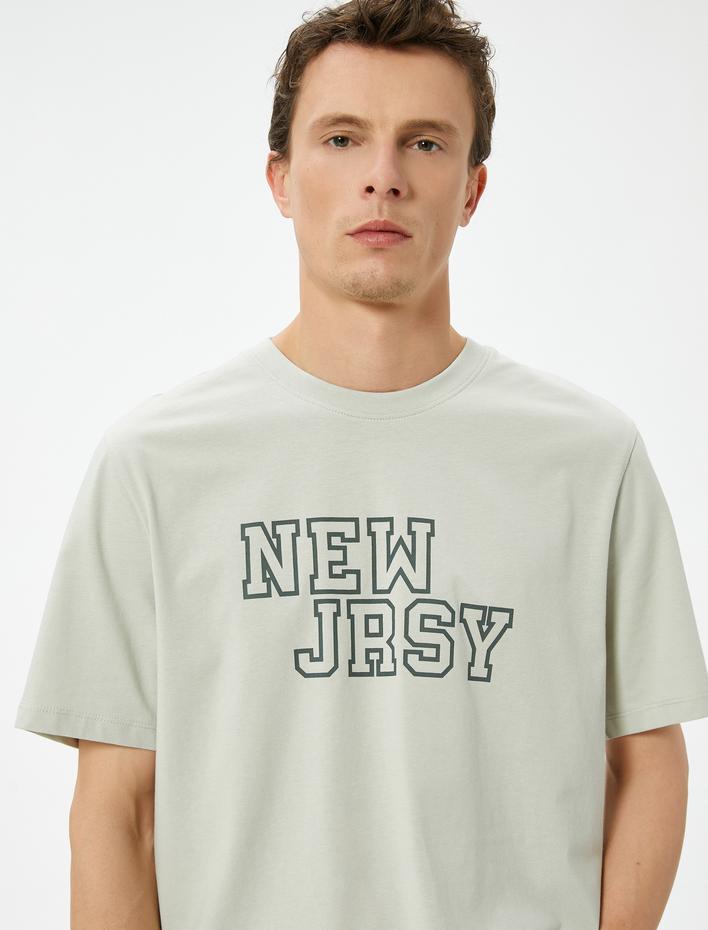  Kolej Baskılı Tişört Bisiklet Yaka Kısa Kollu Pamuklu