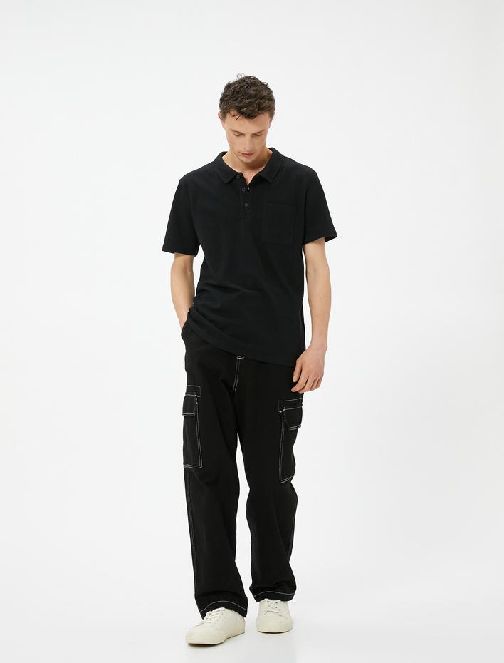  Polo Yaka Tişört Slim Fit Cep Detaylı Düğmeli