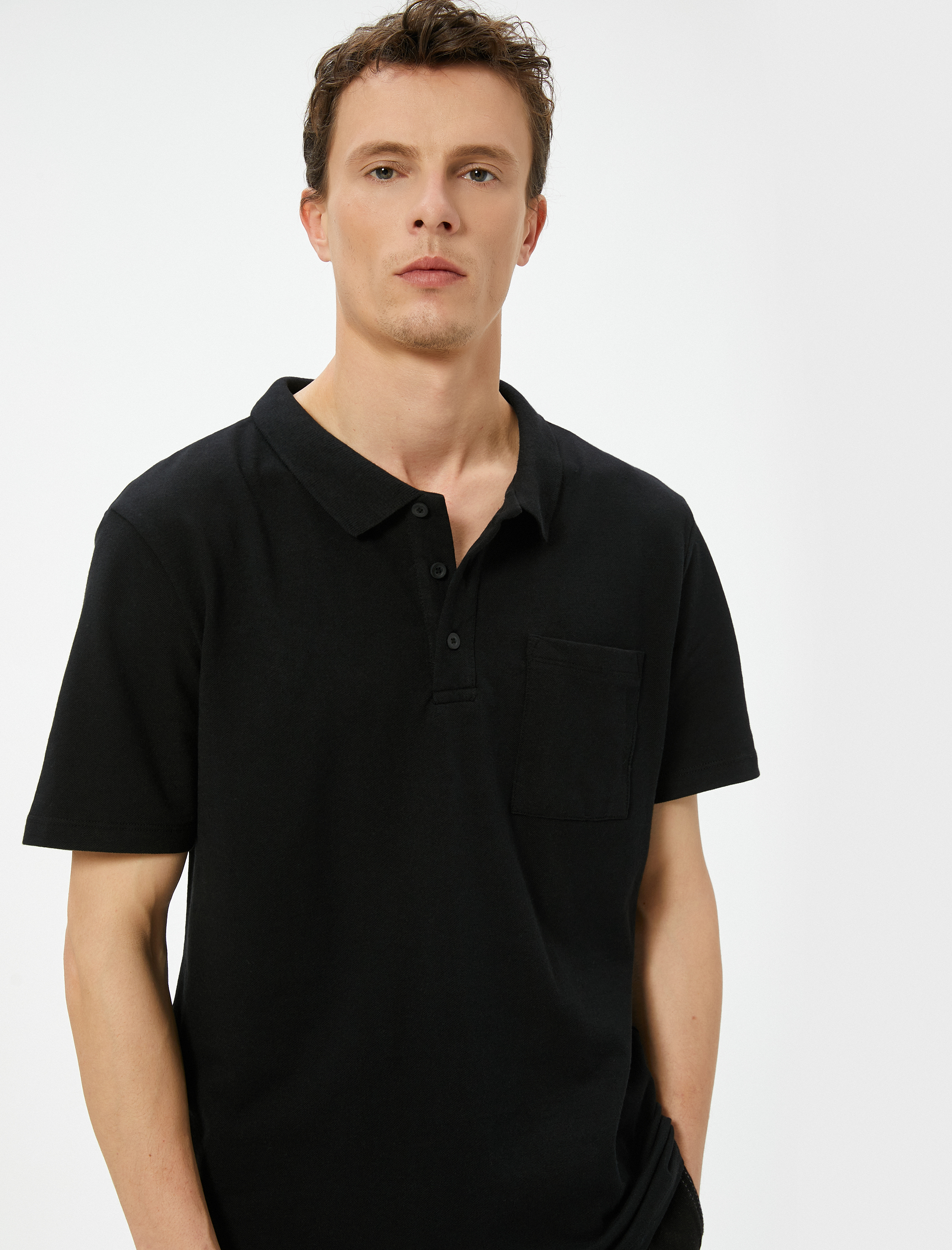   Polo Yaka Tişört Slim Fit Cep Detaylı Düğmeli