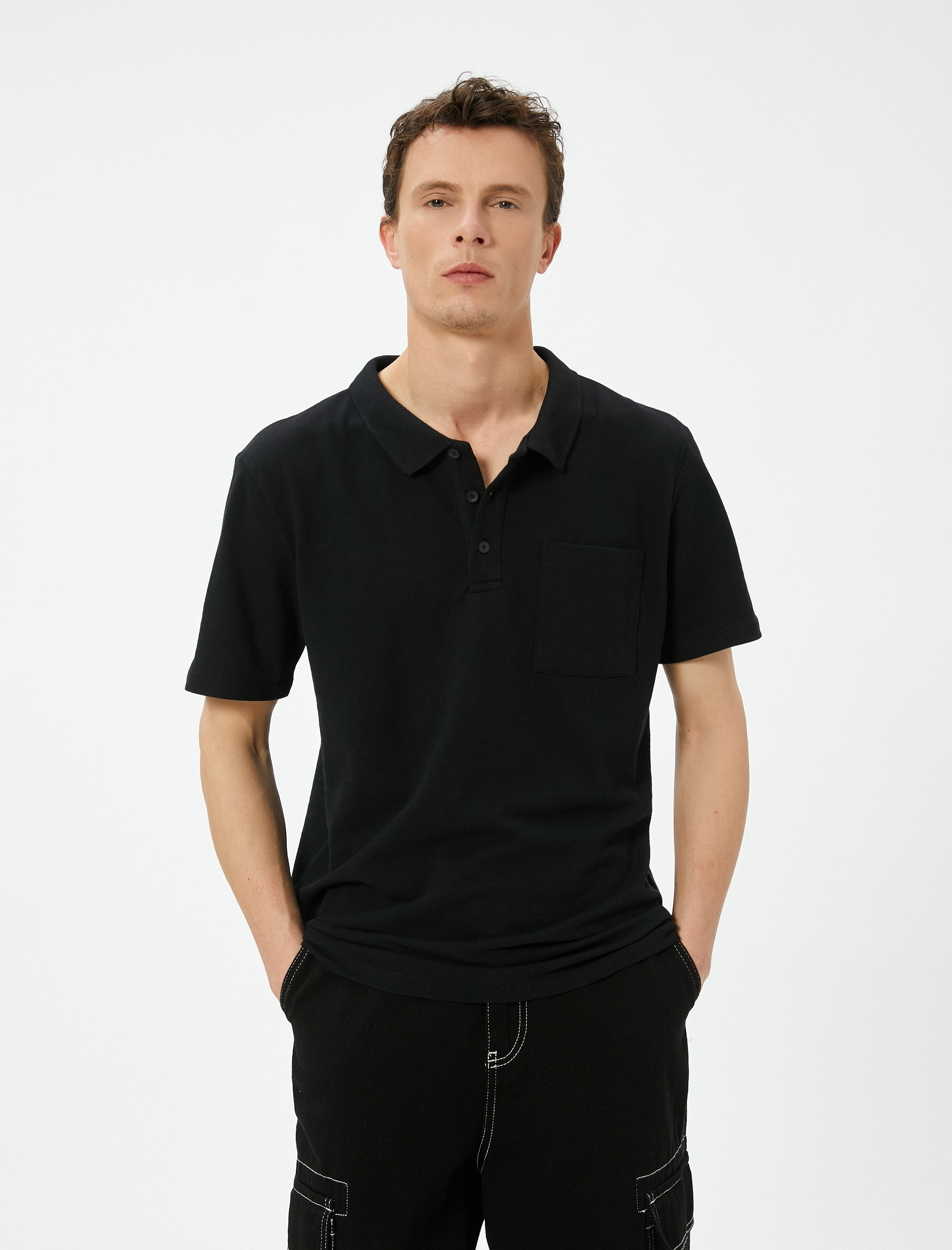   Polo Yaka Tişört Slim Fit Cep Detaylı Düğmeli