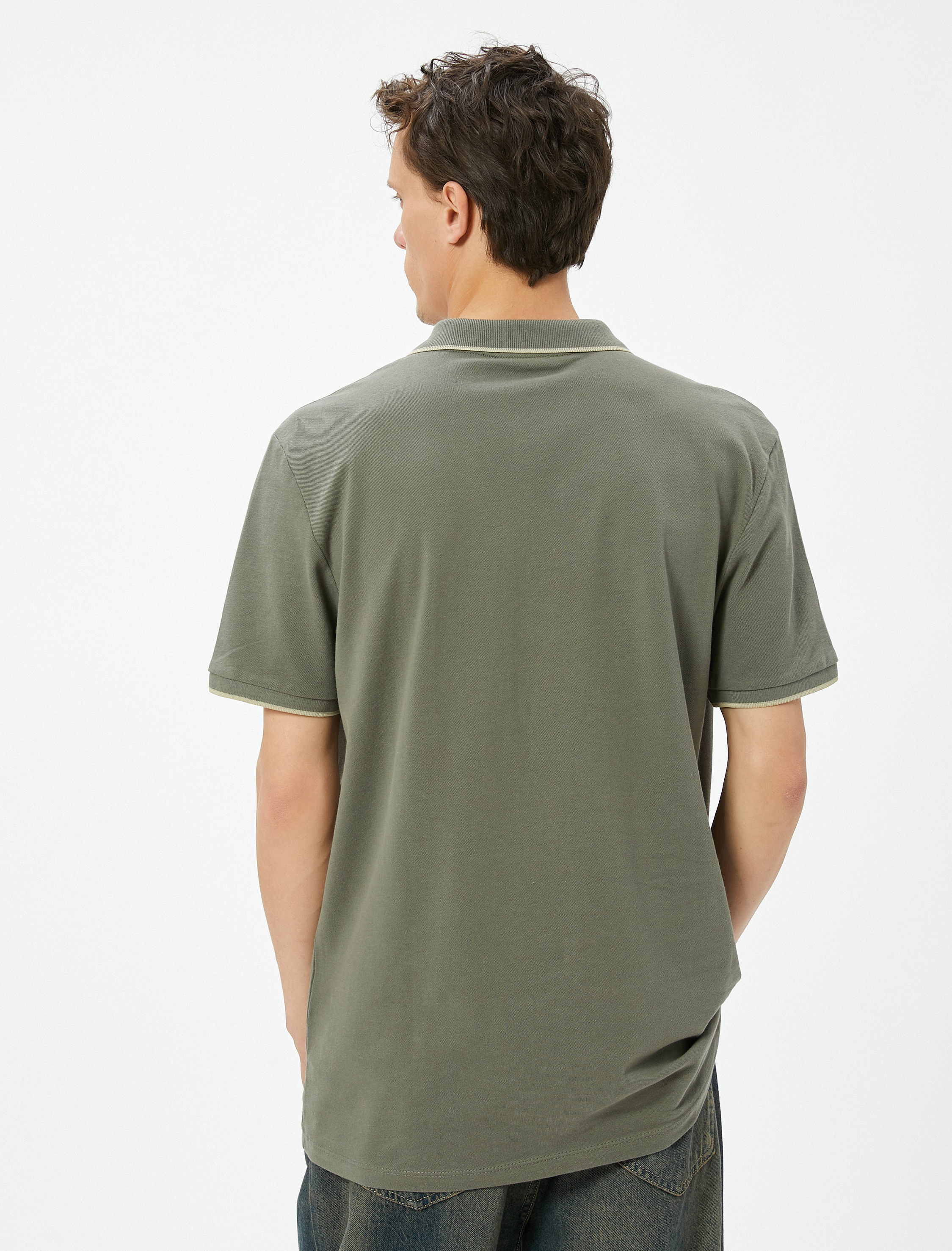   Polo Yaka Tişört Slim Fit Düğmeli Kısa Kollu Biyeli