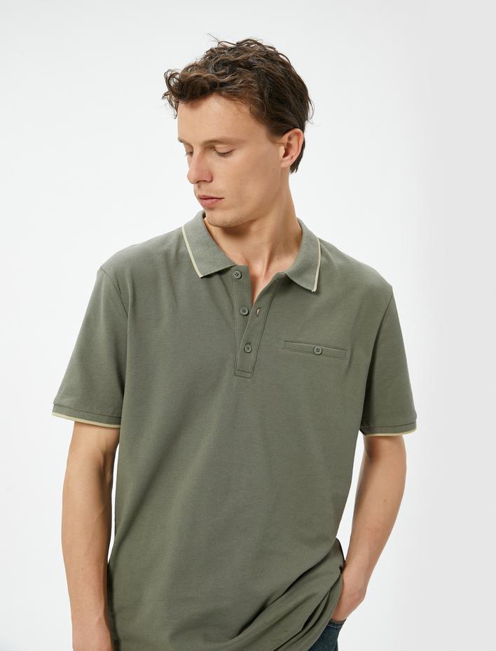  Polo Yaka Tişört Slim Fit Düğmeli Kısa Kollu Biyeli