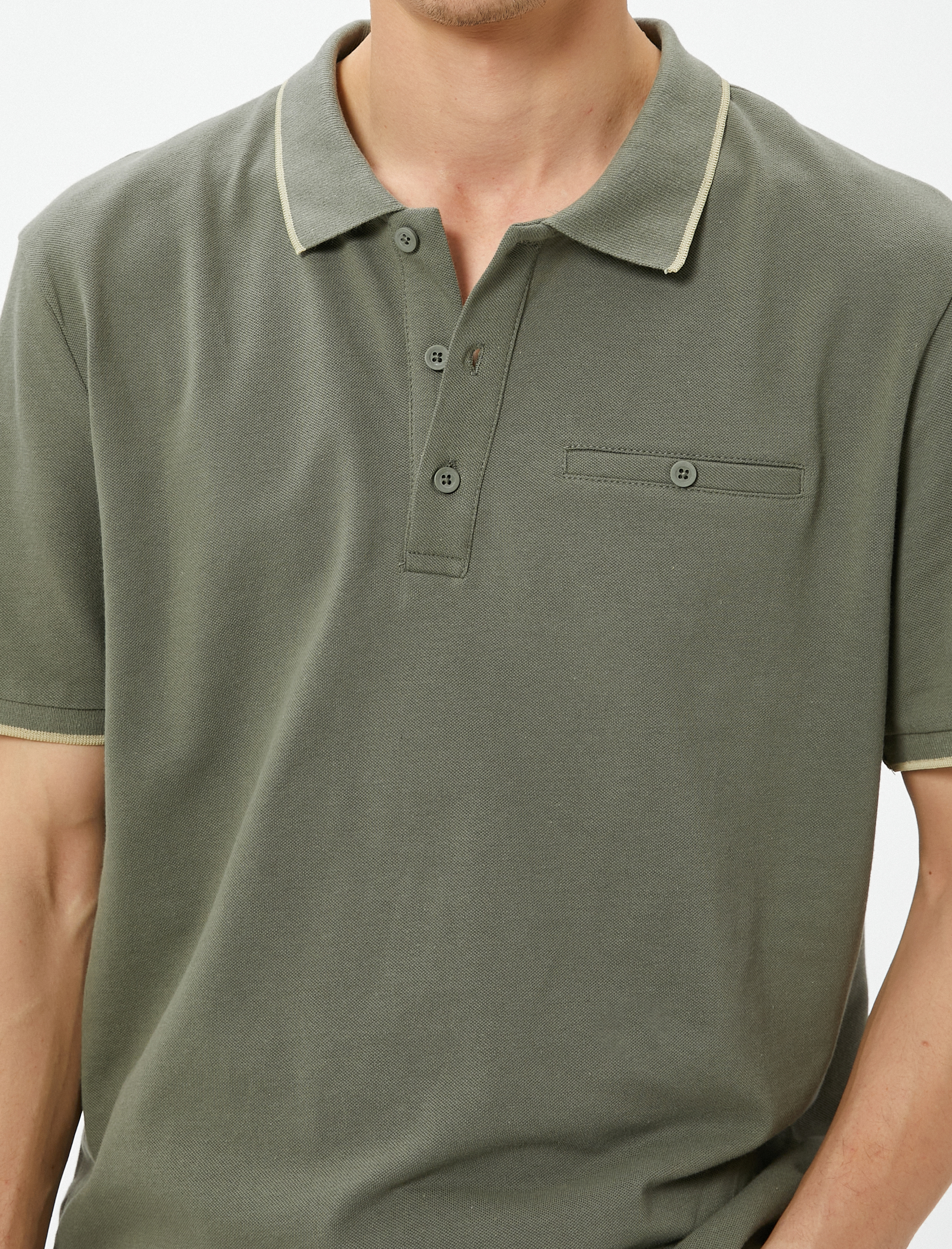   Polo Yaka Tişört Slim Fit Düğmeli Kısa Kollu Biyeli