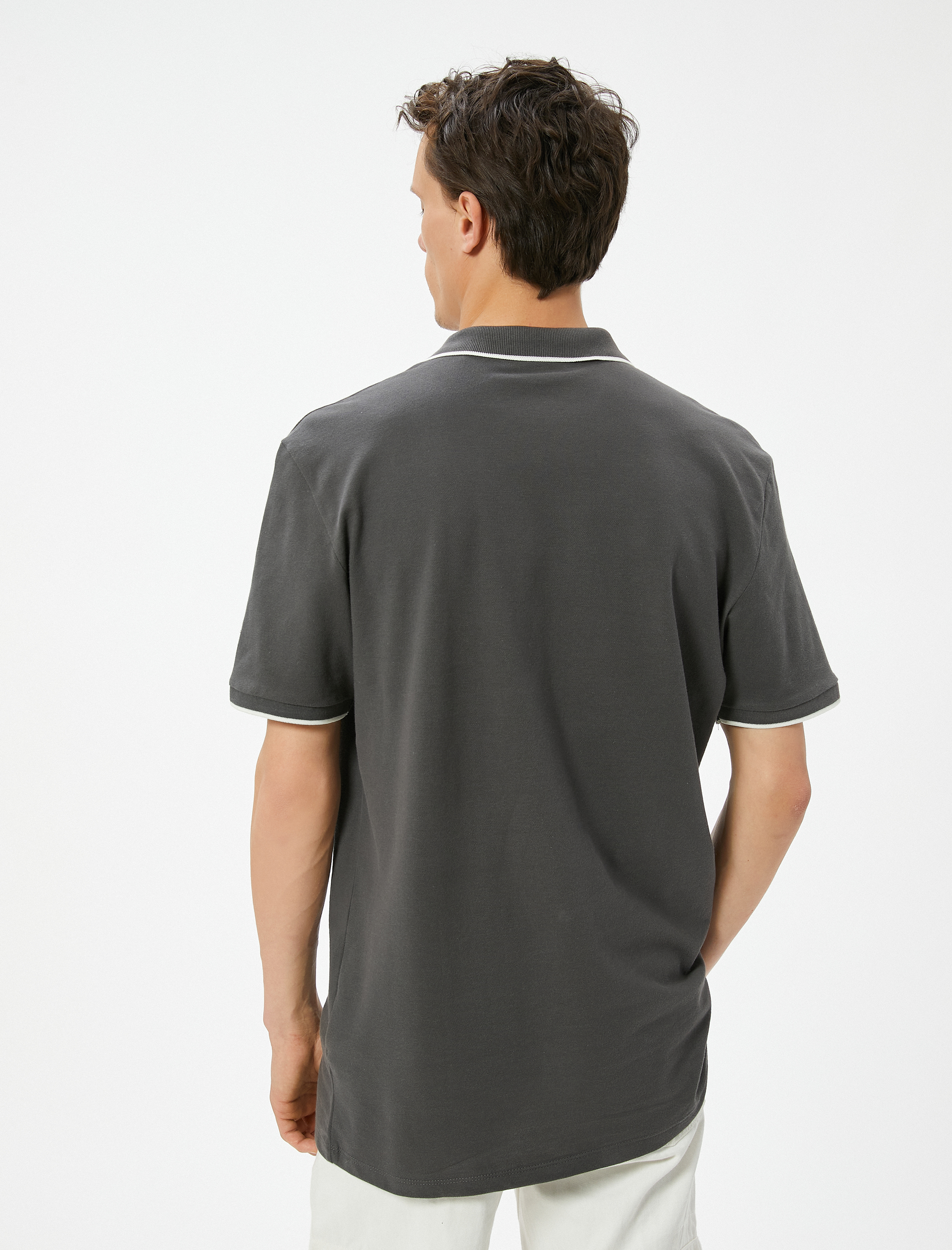   Polo Yaka Tişört Slim Fit Düğmeli Kısa Kollu Biyeli