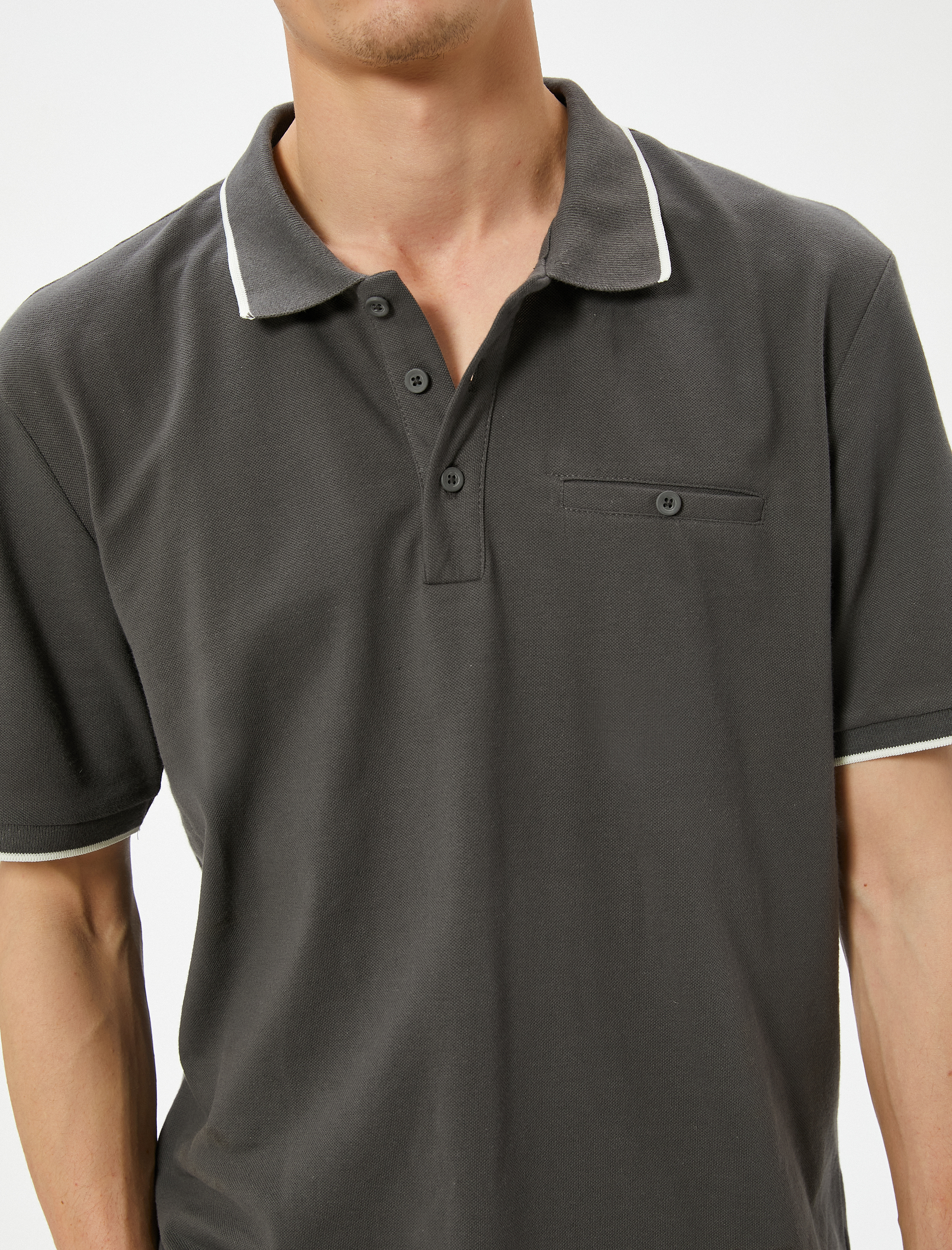   Polo Yaka Tişört Slim Fit Düğmeli Kısa Kollu Biyeli