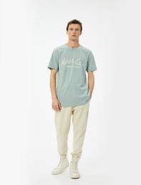 Kolej Baskılı Tişört Slim Fit Bisiklet Yaka Kısa Kollu Pamuklu