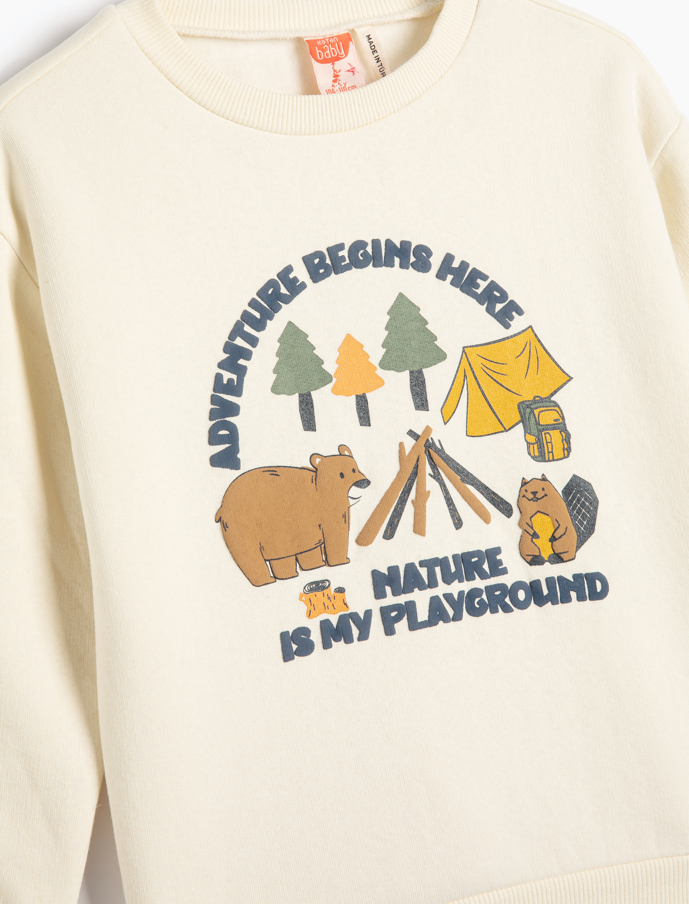  Erkek Bebek Sweatshirt Uzun Kollu Doğa Temalı Baskı Detaylı Şardonlu Bisiklet Yaka