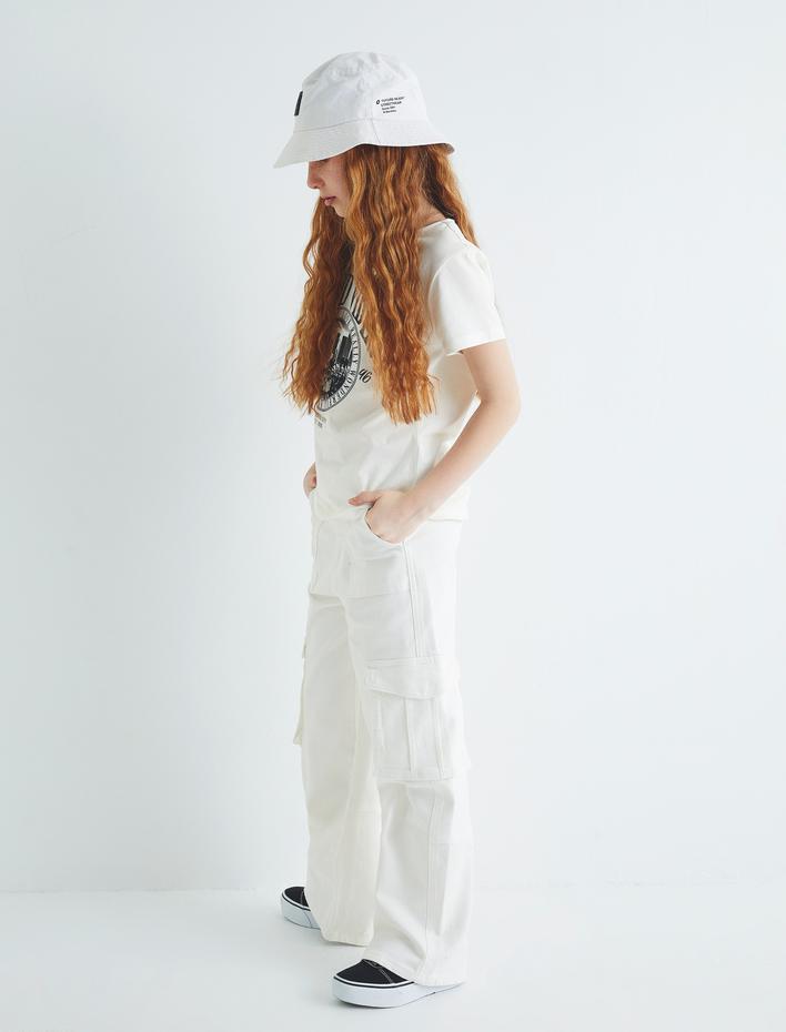 Kız Çocuk Kargo Kot Pantolon Bol Paça Pamuklu - Wide Leg Jean