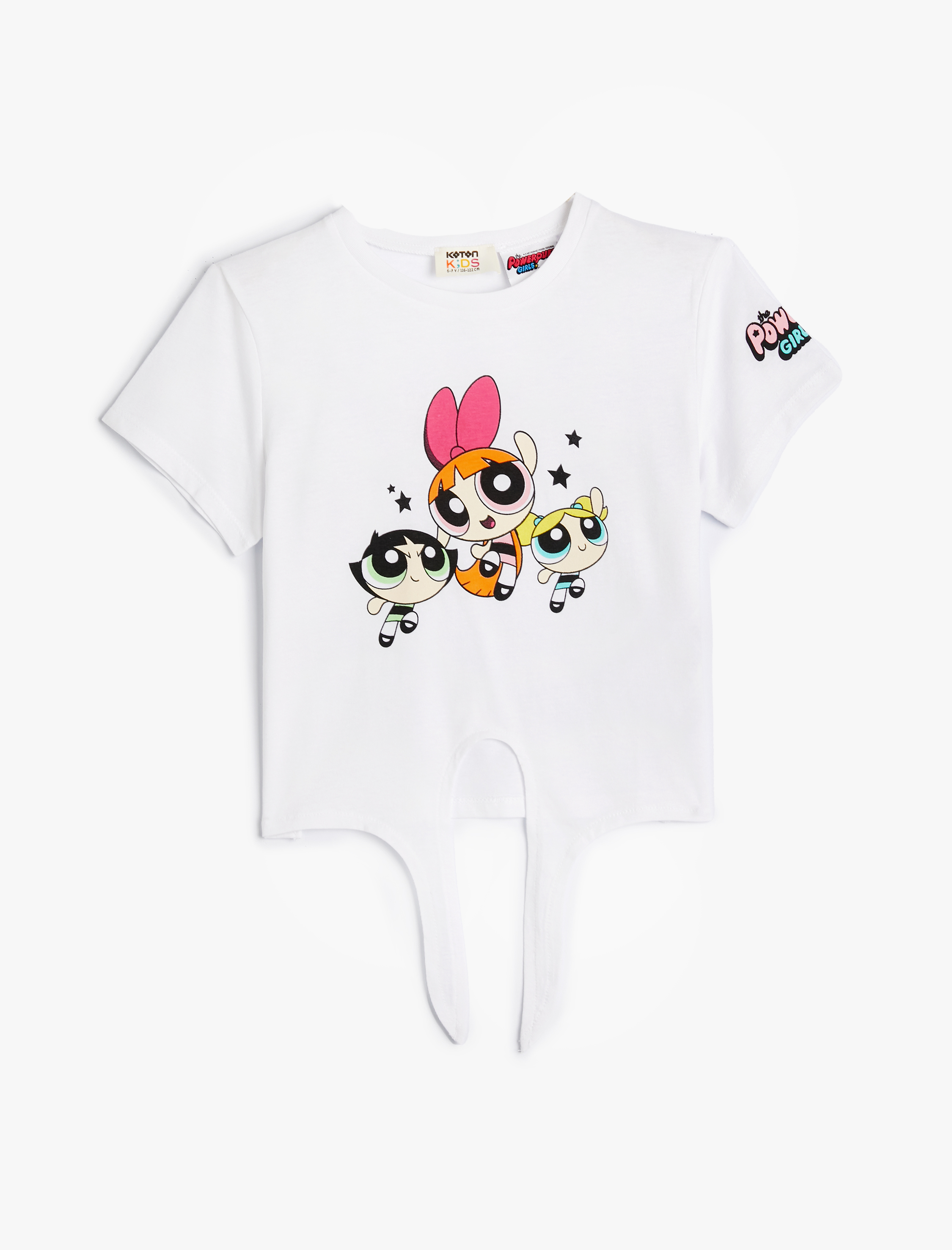  Kız Çocuk Powerpuff Girls Crop Tişört Lisanslı Bağlamalı Pamuklu