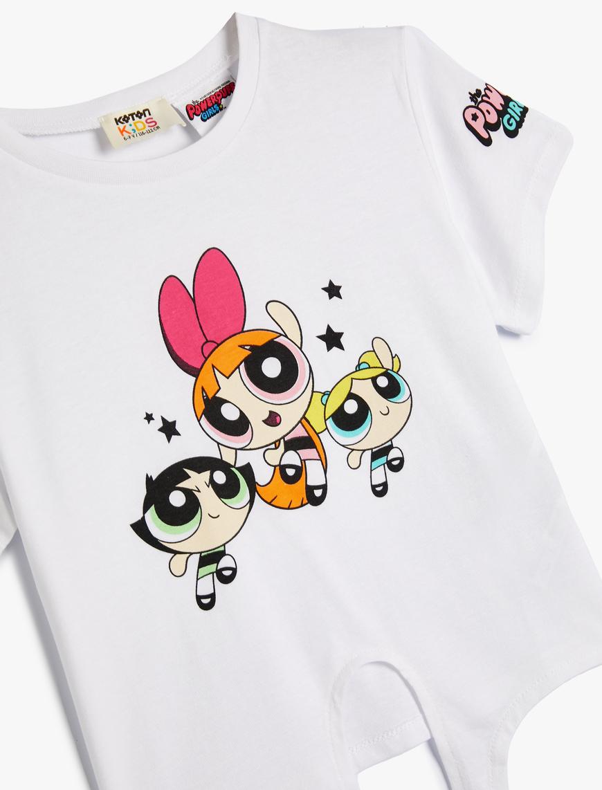  Kız Çocuk Powerpuff Girls Crop Tişört Lisanslı Bağlamalı Pamuklu