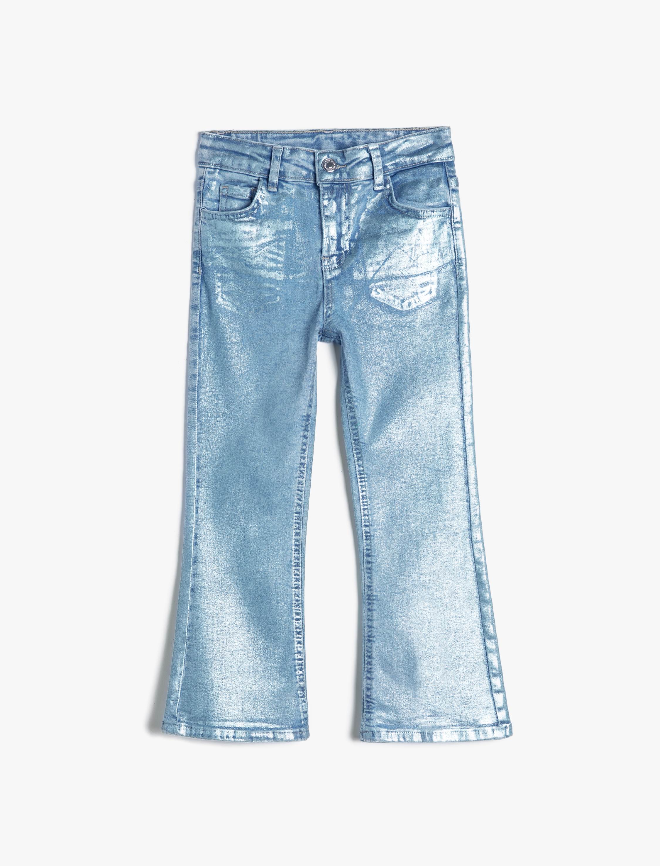 Kız Çocuk Parlak Kot Pantolon İspanyol Paça Pamuklu