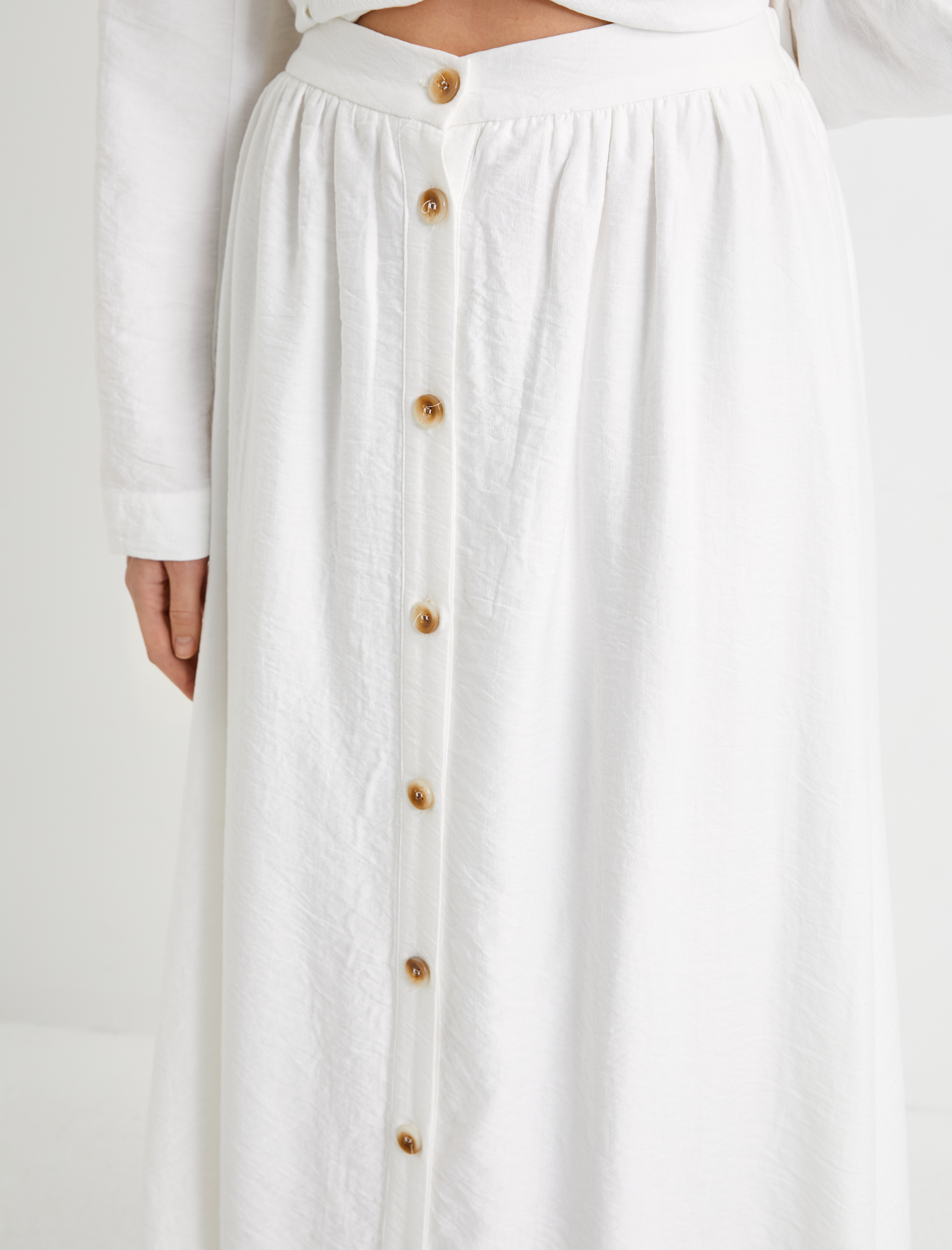   Midi Etek Yüksek Bel Düğmeli Viskon Karışımlı