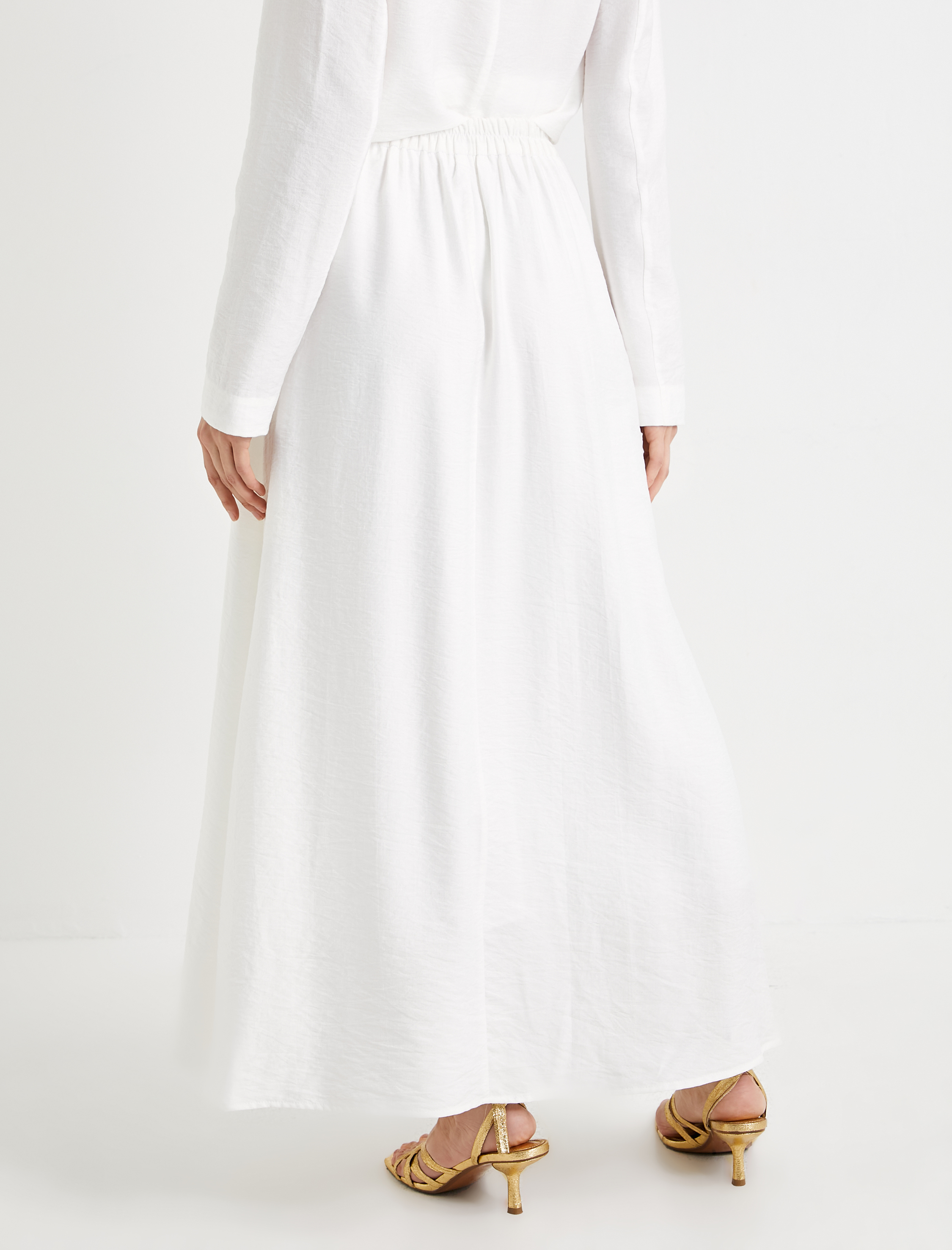   Midi Etek Yüksek Bel Düğmeli Viskon Karışımlı