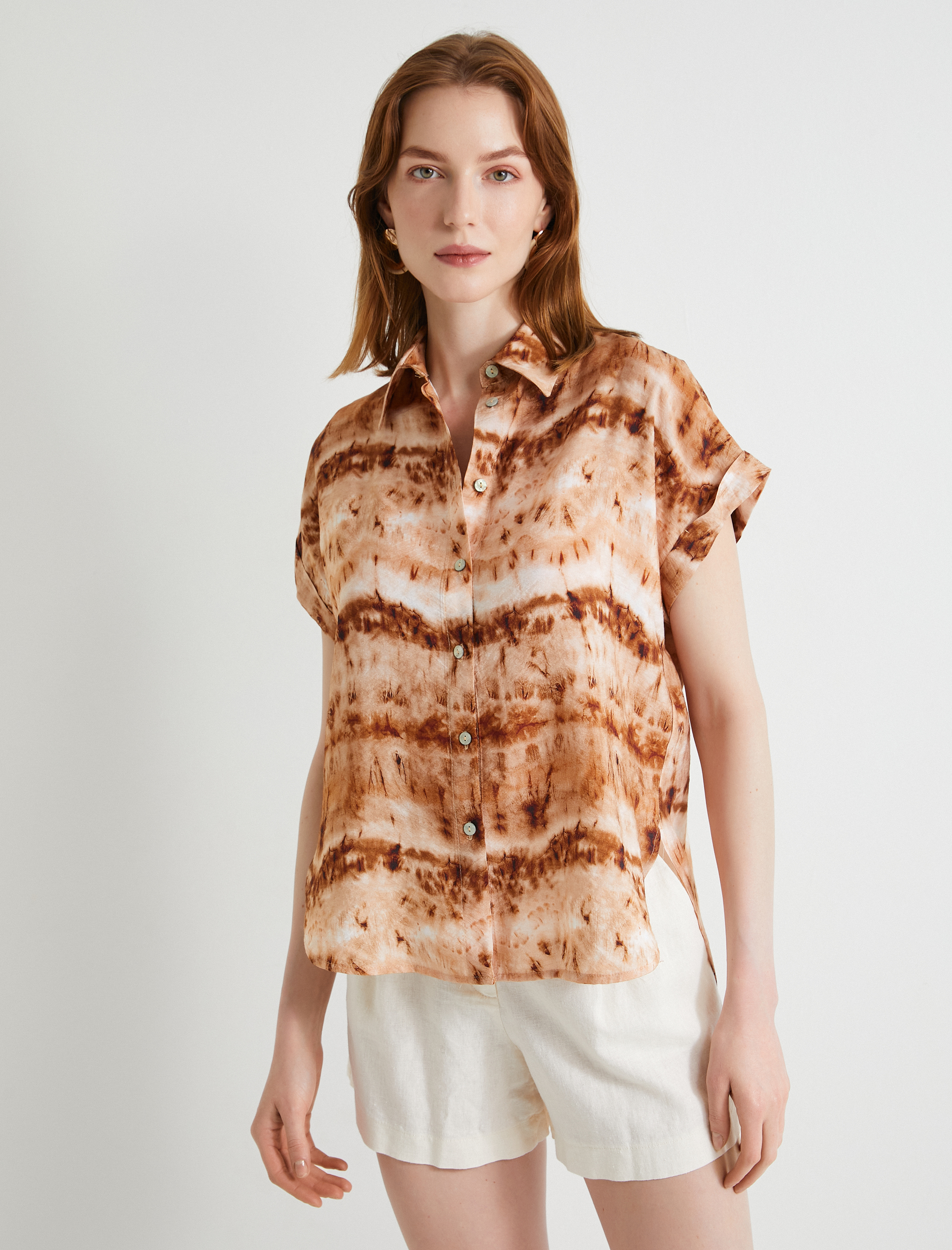   Kısa Kollu Gömlek Düğmeli Regular Fit Viskon