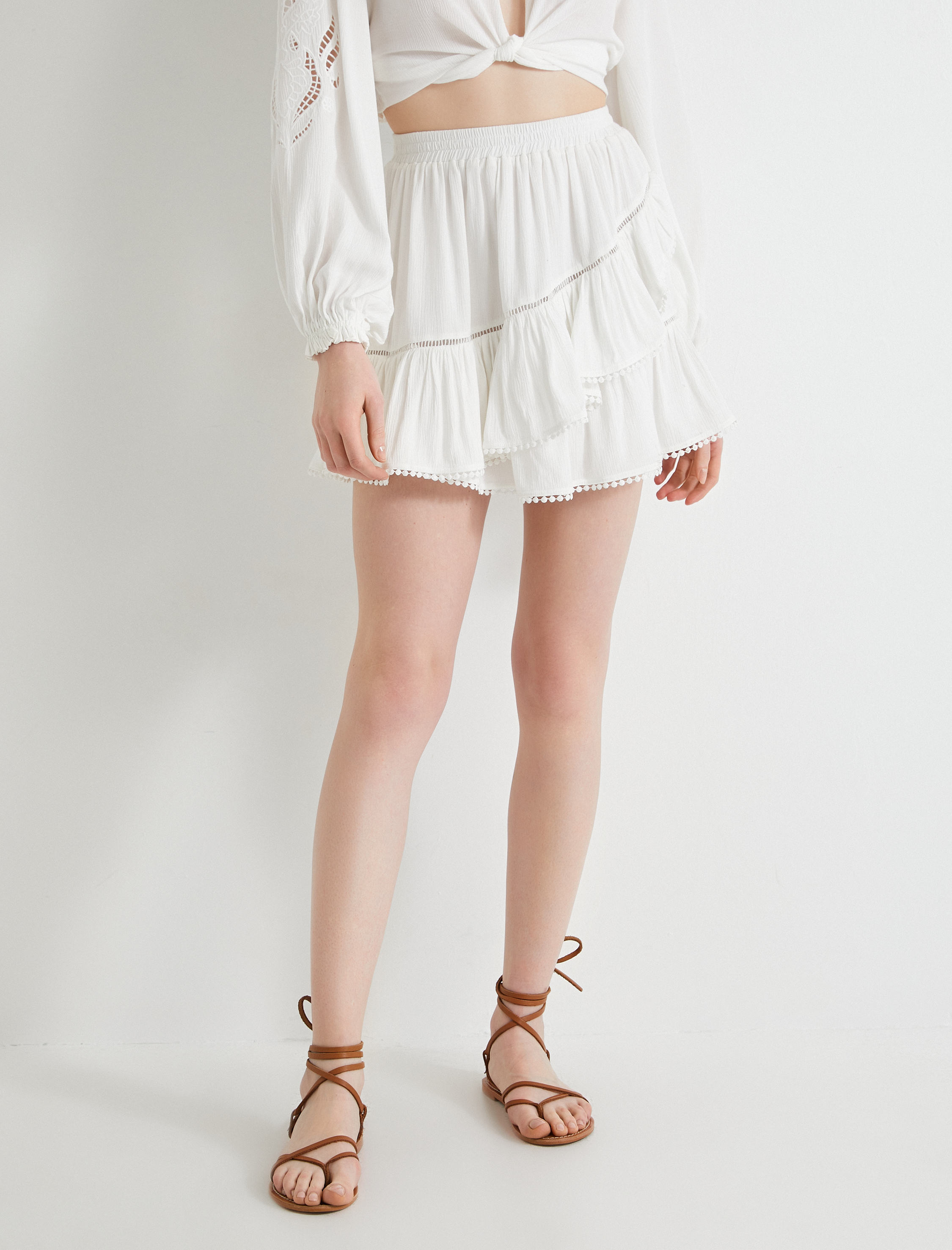   Mini Etek Viskon Beli Lastikli Volanlı