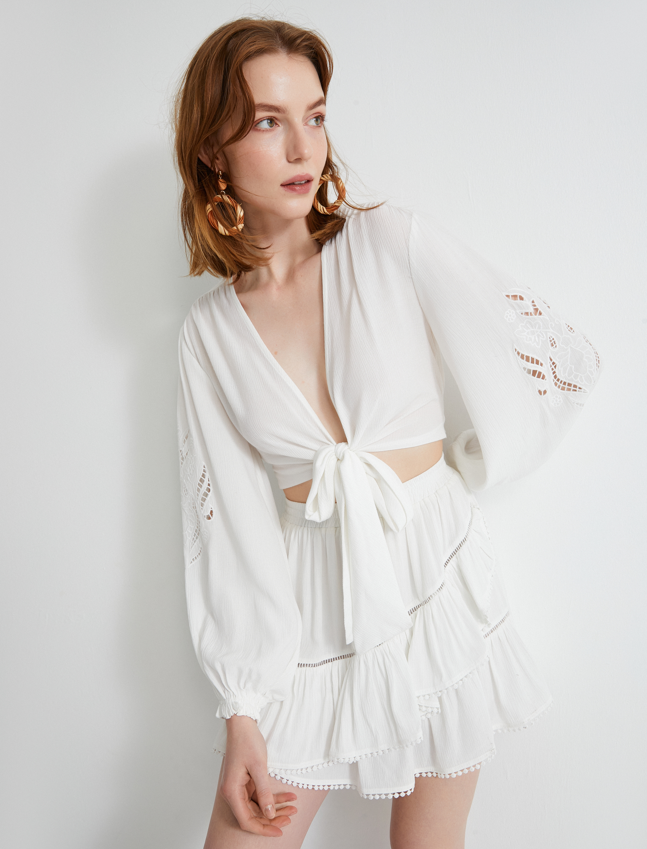   Mini Etek Viskon Beli Lastikli Volanlı