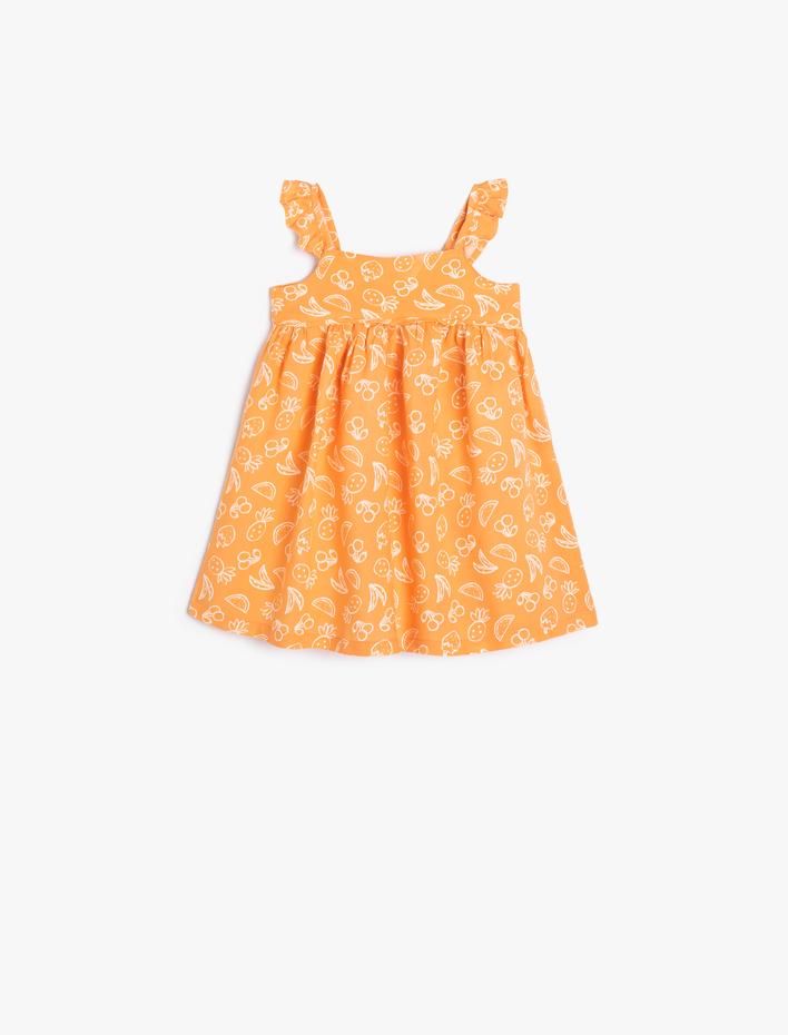 Kız Bebek Askılı Elbise Fırfırlı Kare Yaka Viskon Kumaş