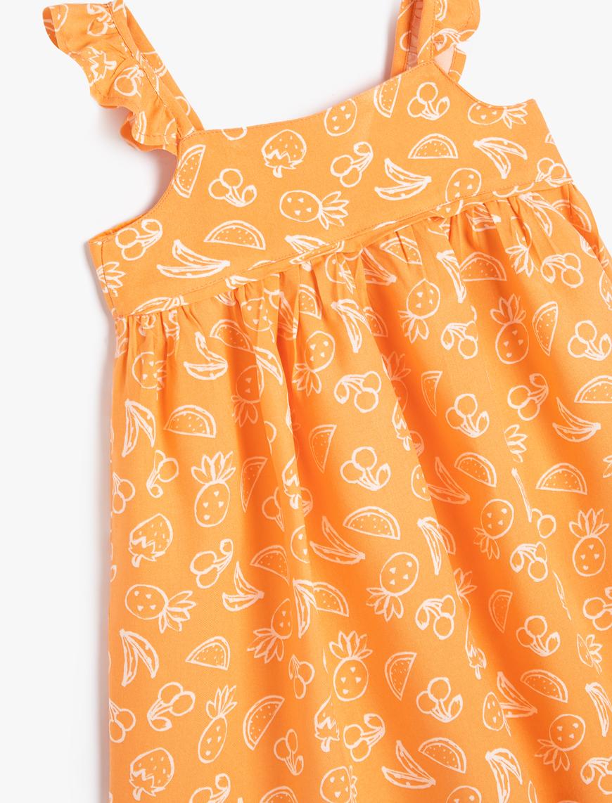  Kız Bebek Askılı Elbise Fırfırlı Kare Yaka Viskon Kumaş