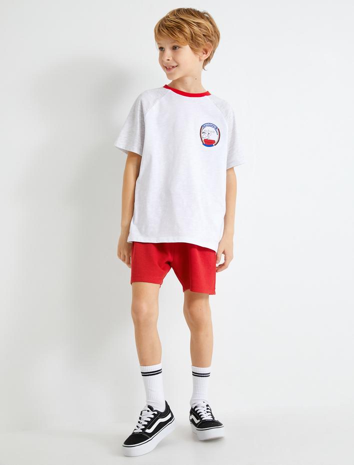 Erkek Çocuk Snoopy Tişört Arkası Baskılı Kısa Kollu Bisiklet Yaka Pamuklu Lisanslı