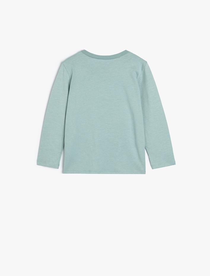 Erkek Bebek Tişört Baskılı Uzun Kollu Bisiklet Yaka Pamuklu