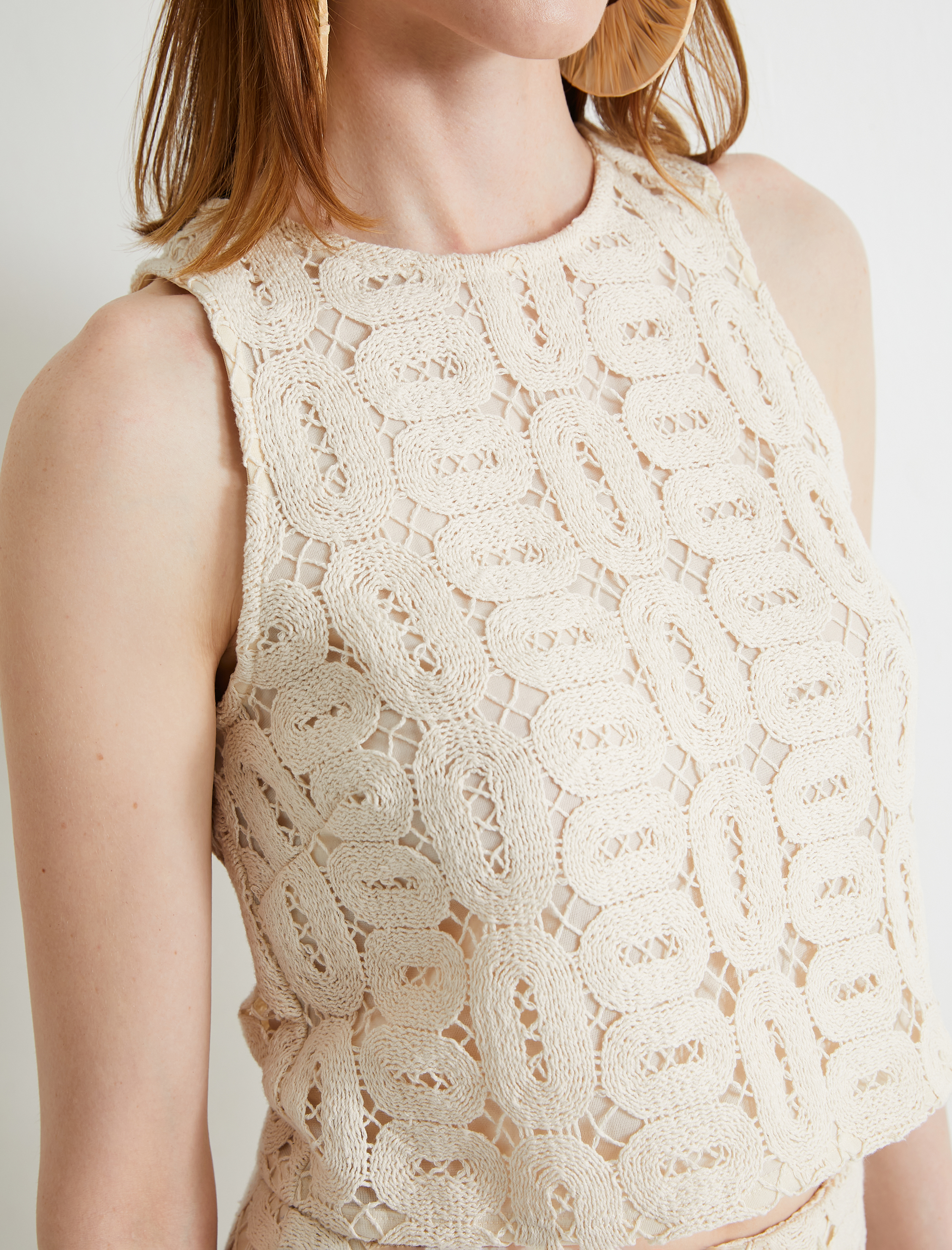 Crop Kroşe Üst Bisiklet Yaka Pamuklu