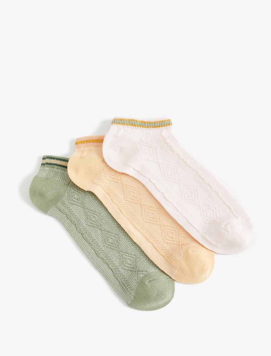  Kadın 3'lü Patik Çorap Seti Dokulu Çok Renkli