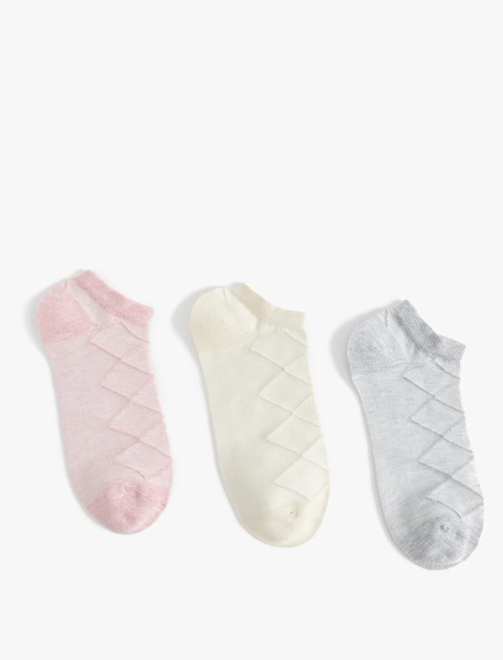 Kadın 3'lü Patik Çorap Seti Geometrik Desenli Çok Renkli