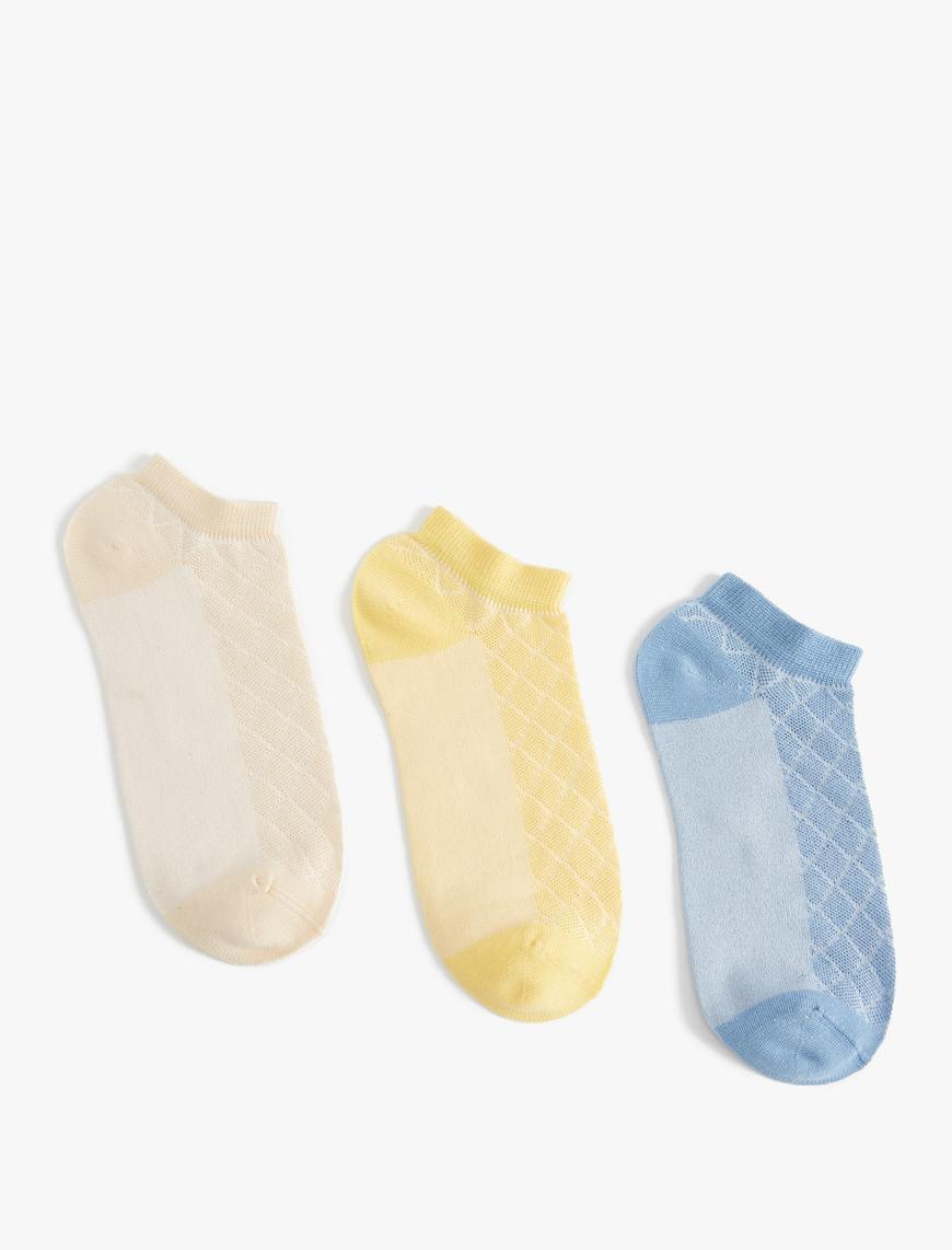  Kadın 3'lü Patik Çorap Seti Geometrik Desenli Çok Renkli