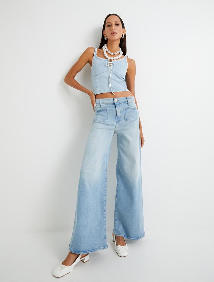 Geniş Paça Kot Pantolon Yüksek Bel Cepli - Bianca Wide Leg Jeans