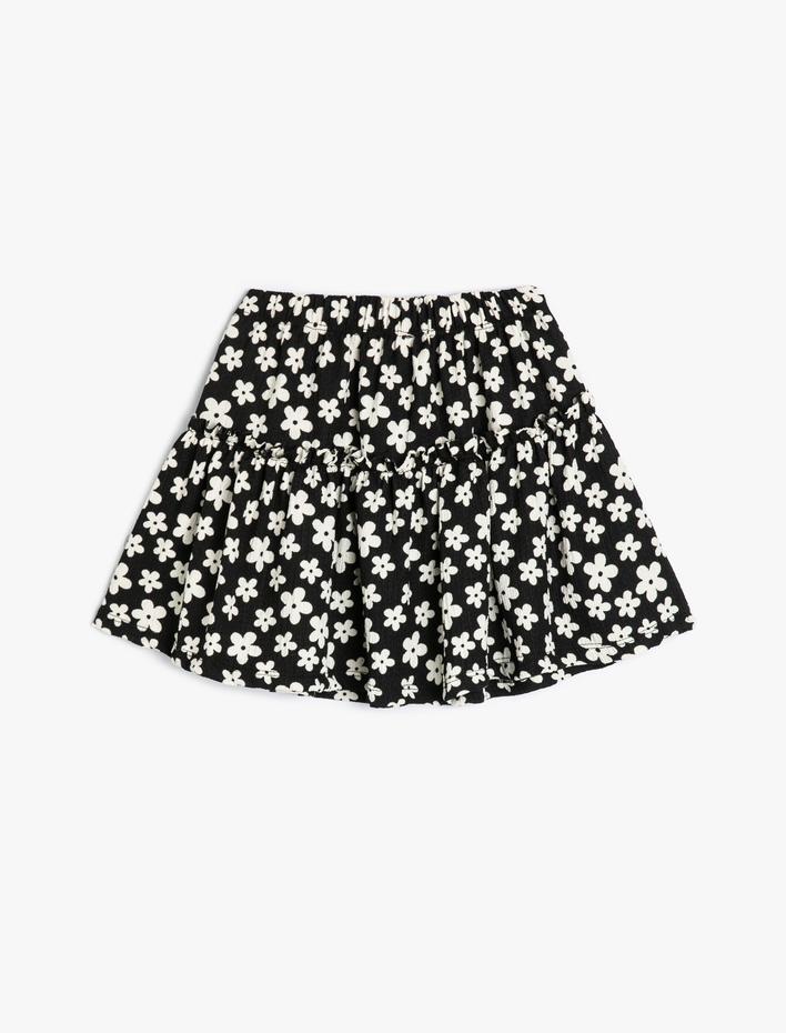 Kız Çocuk Çiçekli Mini Etek Beli Lastikli Fırfırlı