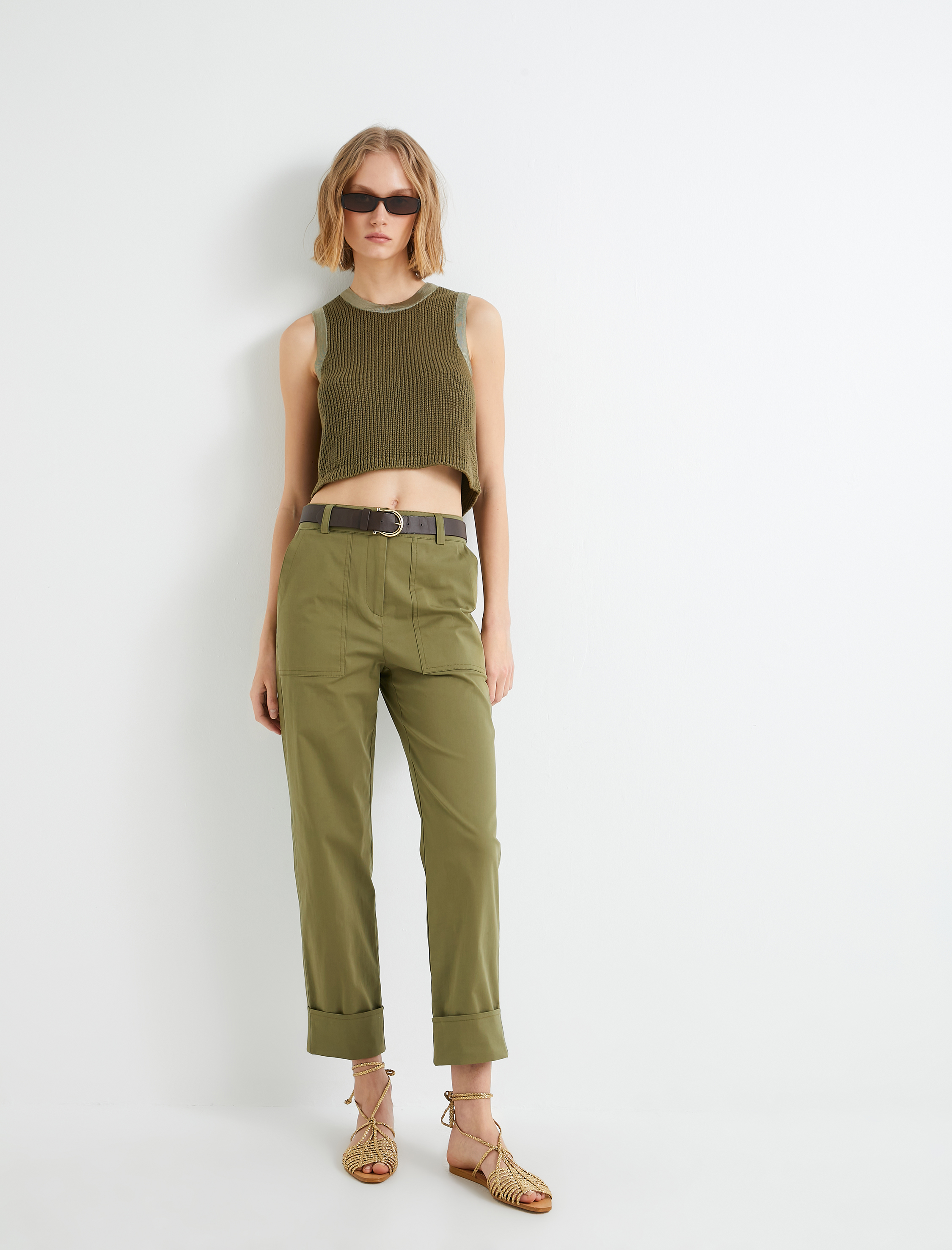   Havuç Pantolon Yüksek Bel Cep Detaylı Pamuklu