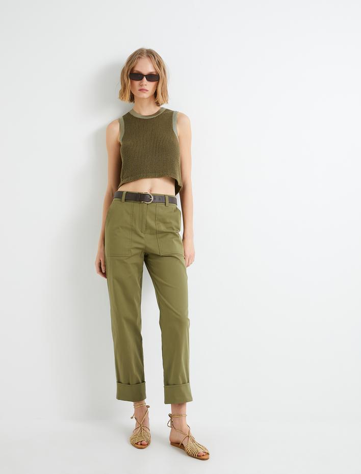  Havuç Pantolon Yüksek Bel Cep Detaylı Pamuklu