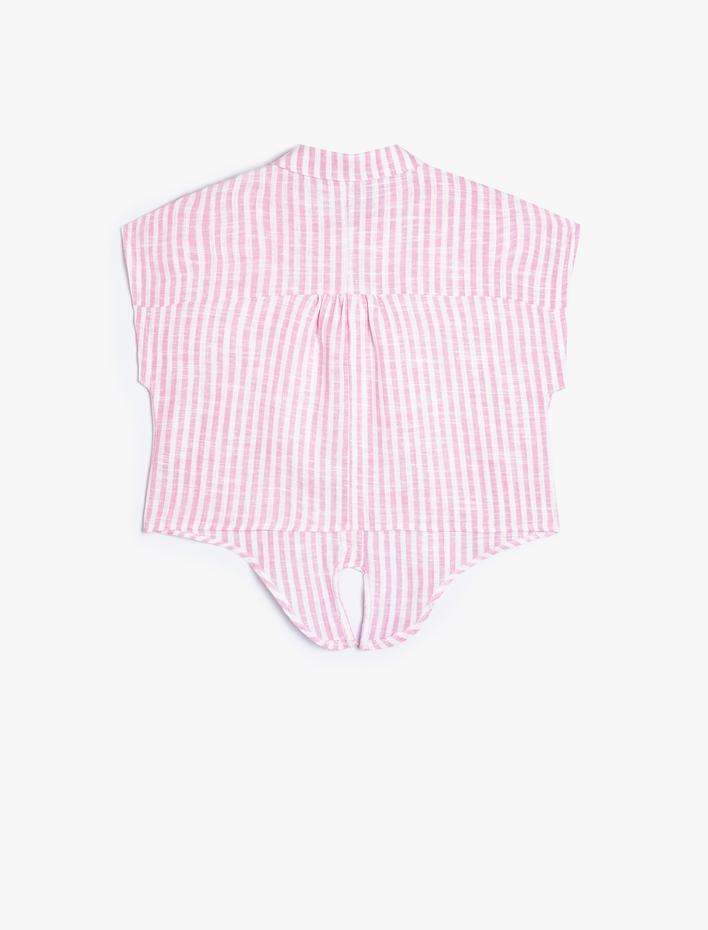 Kız Çocuk Gömlek Kısa Kollu Önü Bağlamalı Keten Karışımlı