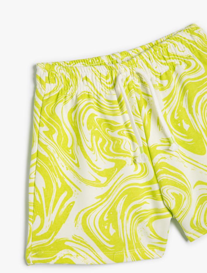 Kız Çocuk Şort Beli Bağlamalı Cepli Soyut Desenli