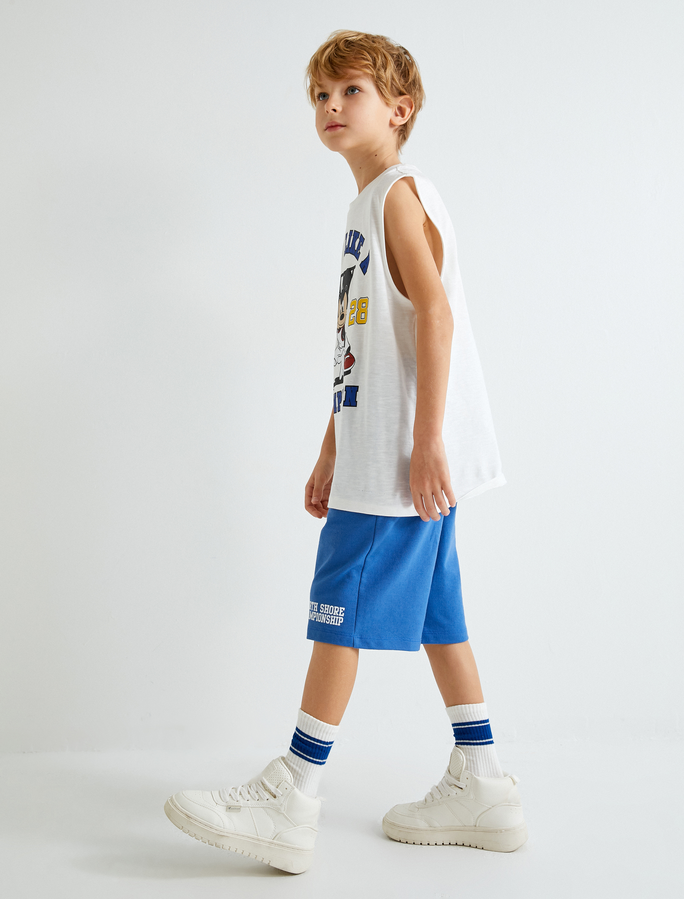  Erkek Çocuk Şort Beli Lastikli Cepli Baskı Detaylı